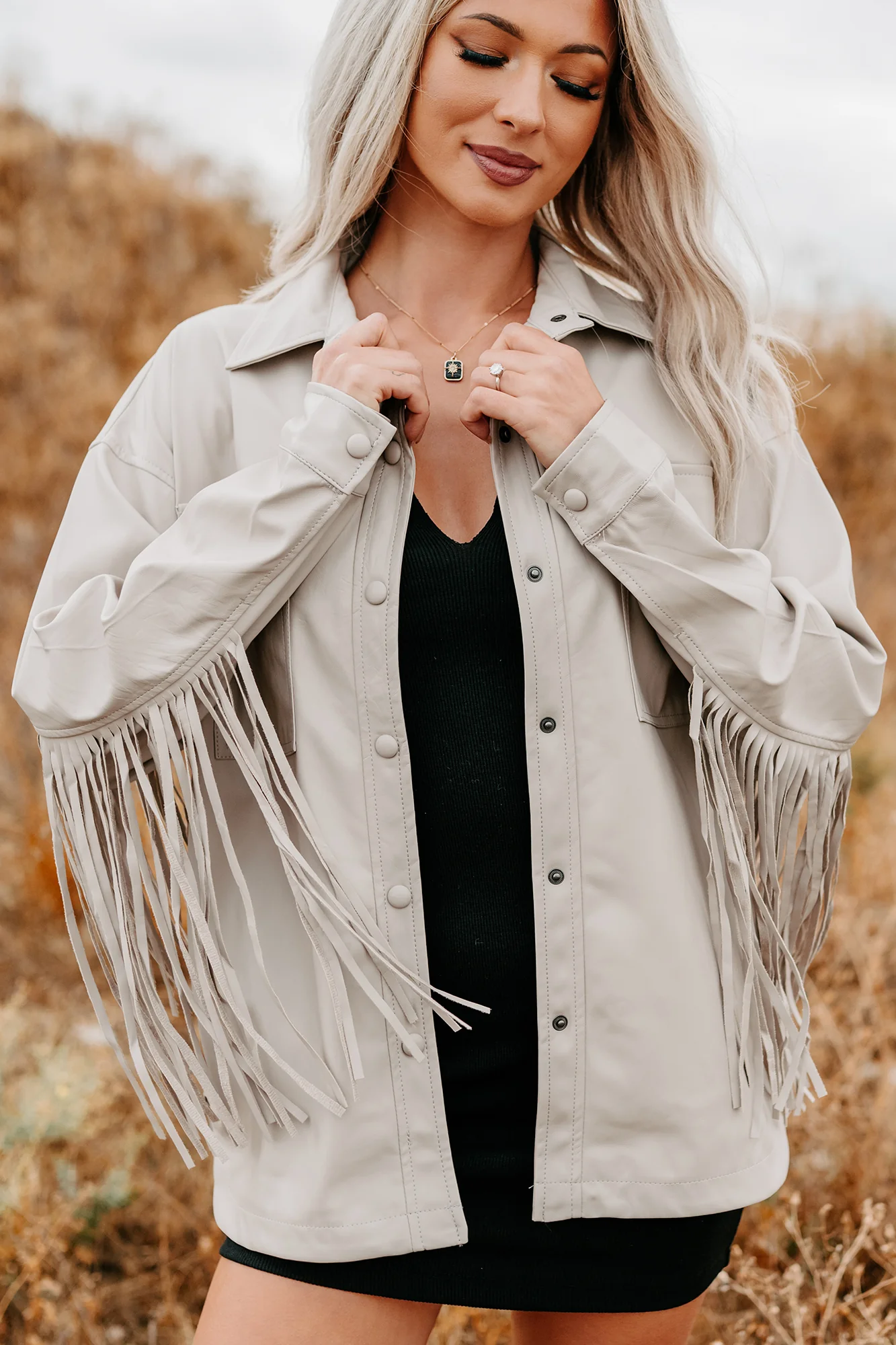 Wild West Whimsy Fringe Faux Leather Jacket (Cream) - Image 7