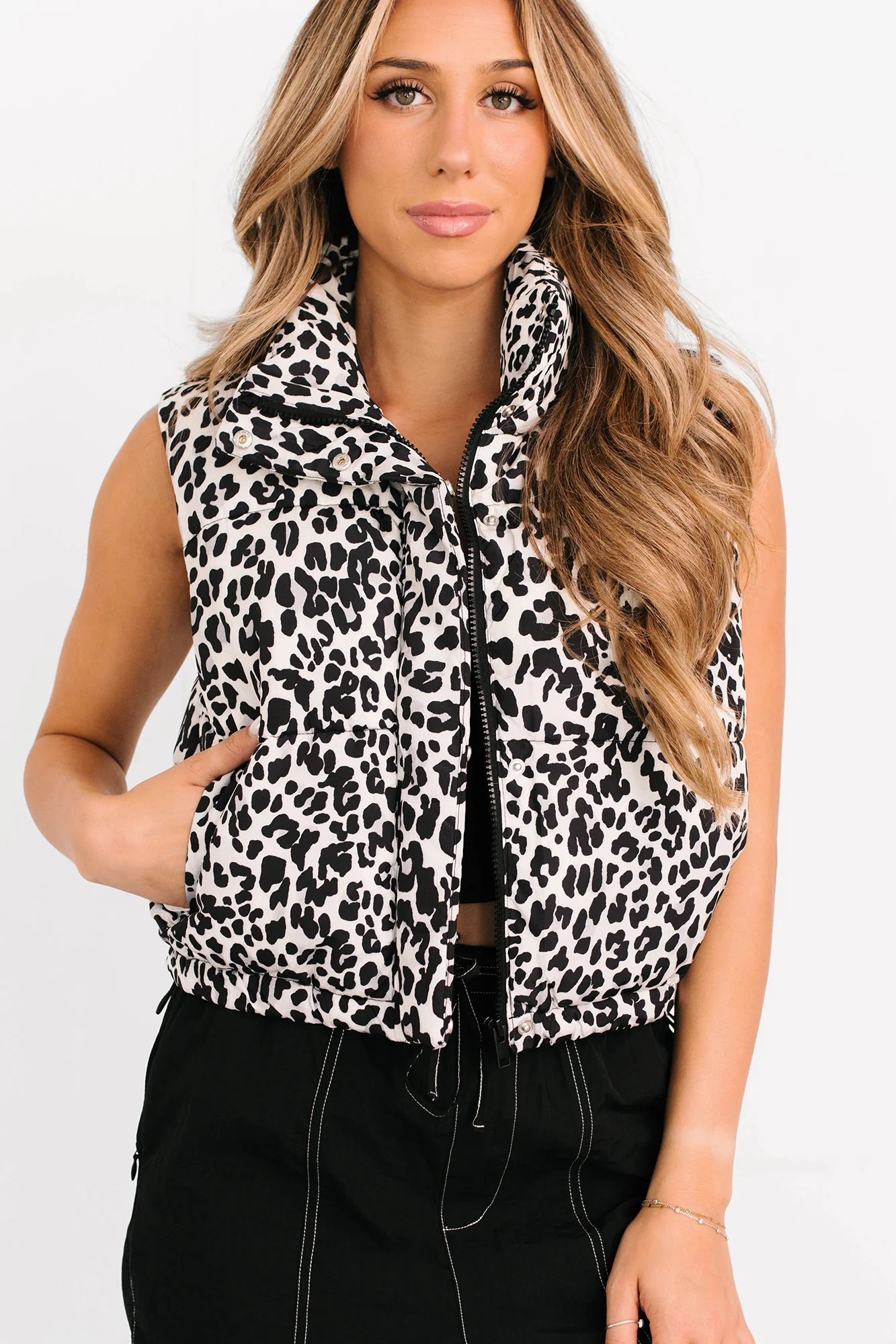 Wildest Dreams Leopard Print Puffer Vest (Black/Grey) - Image 9