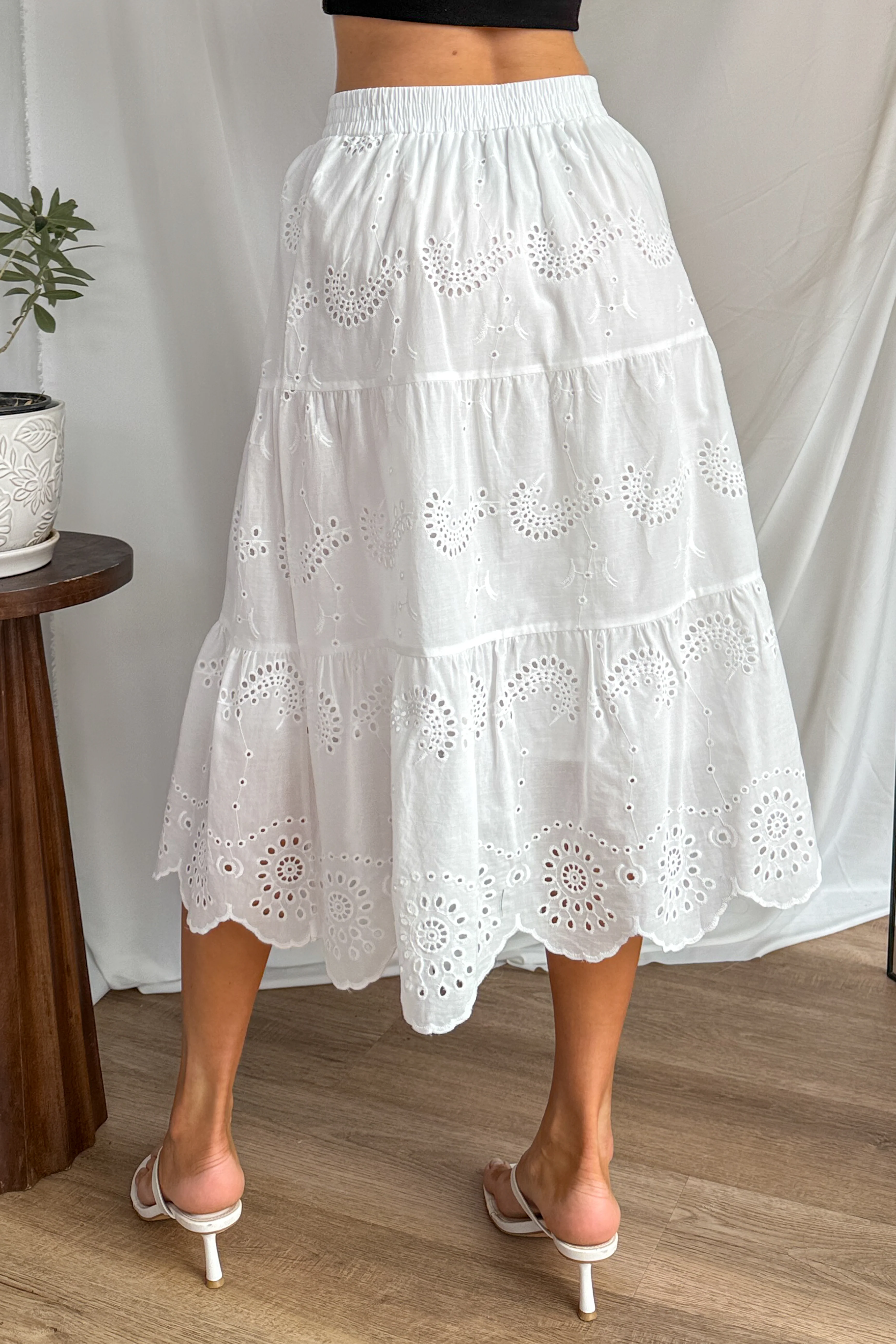 Wildflower Way Tiered Eyelet Midi Skirt (Off White) - Image 5