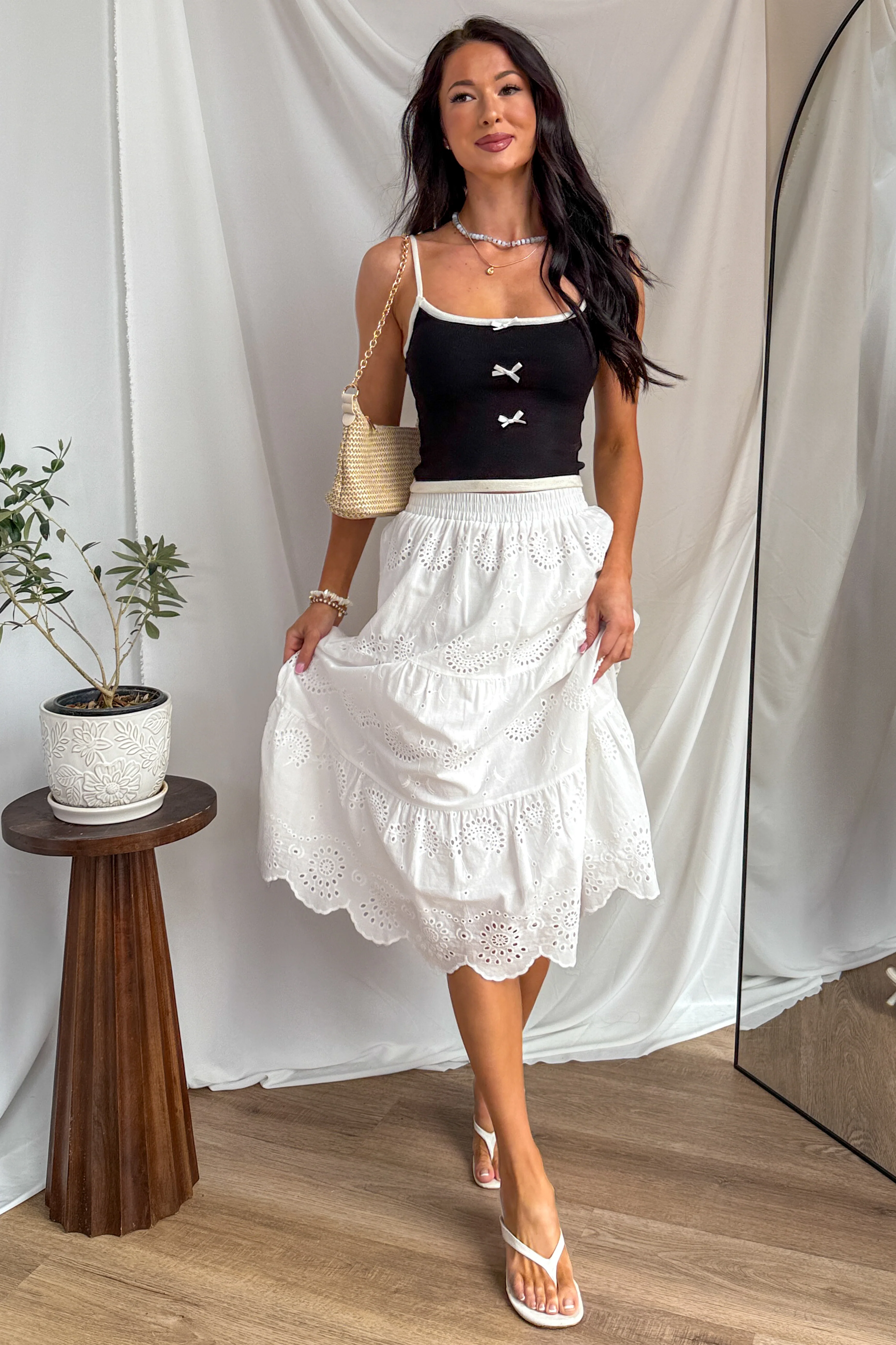 Wildflower Way Tiered Eyelet Midi Skirt (Off White) - Image 6