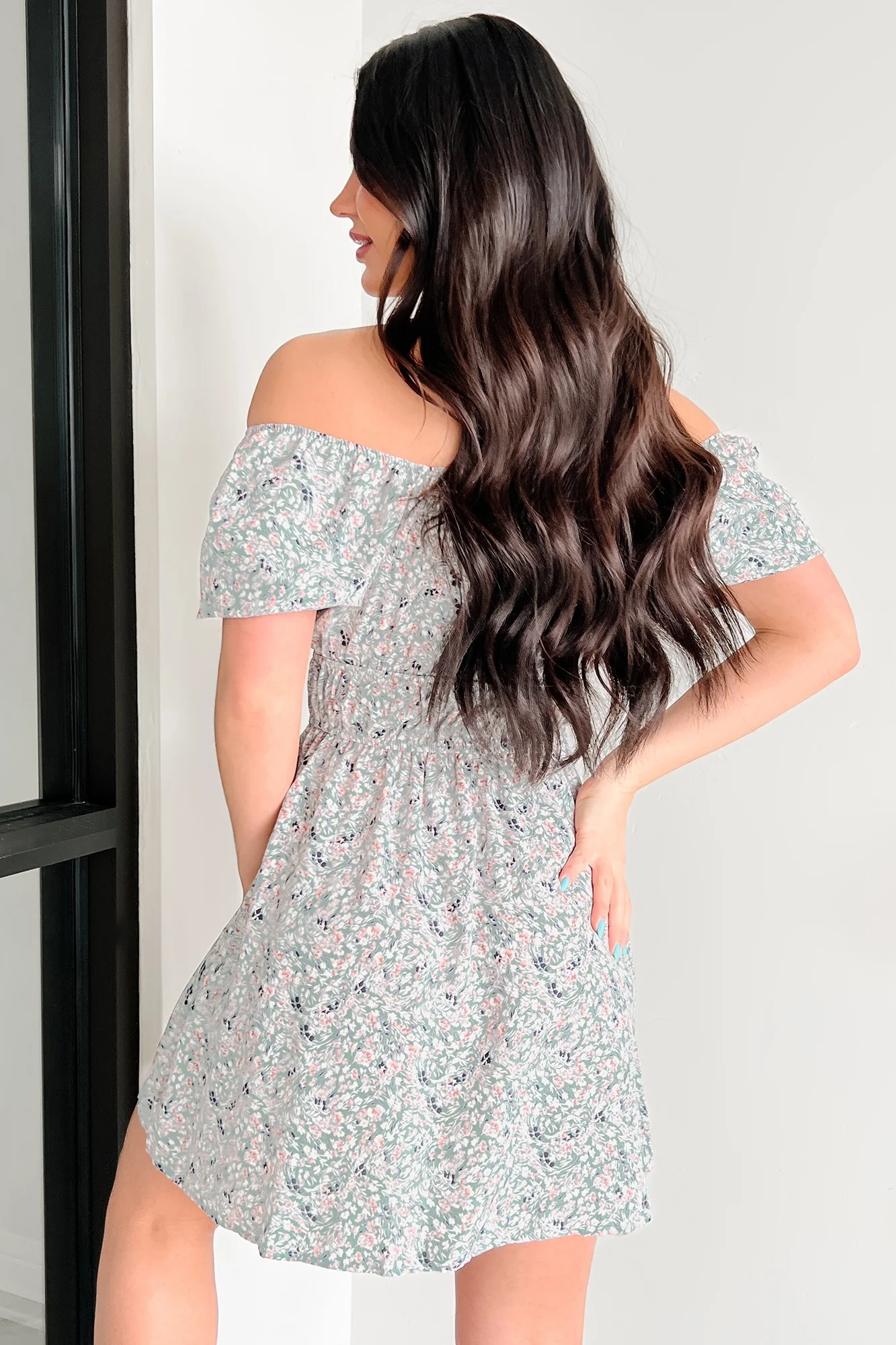 Wildflower Wish Puff Sleeve Floral Mini Dress (Sage/Multi) - Image 4