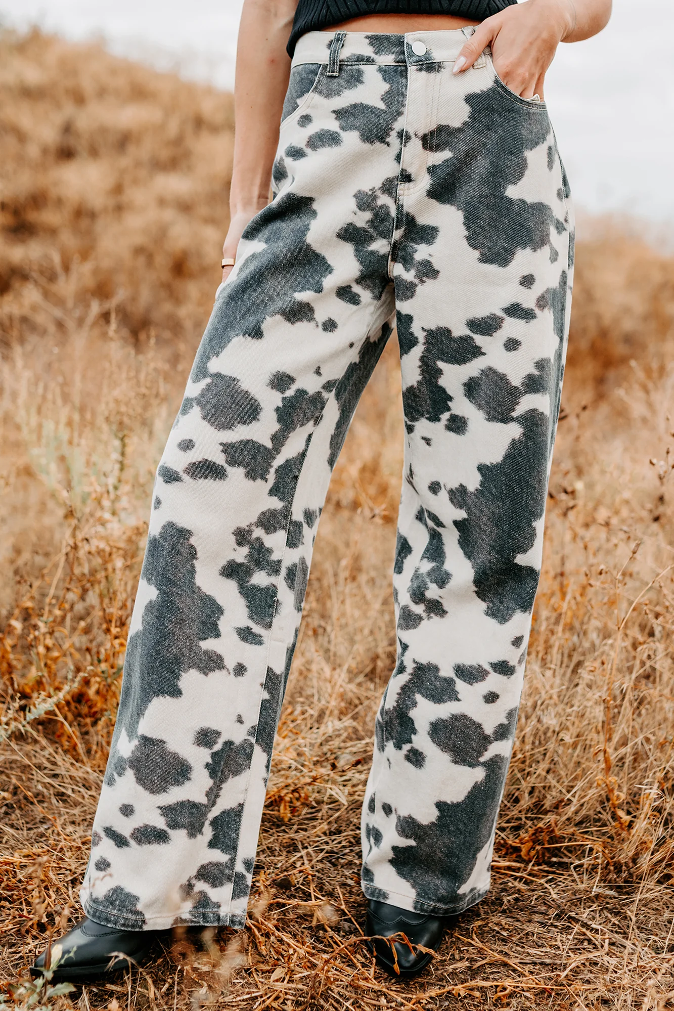 Willis Wide Leg Cow Print Klesis Jeans (Brown) - Image 2