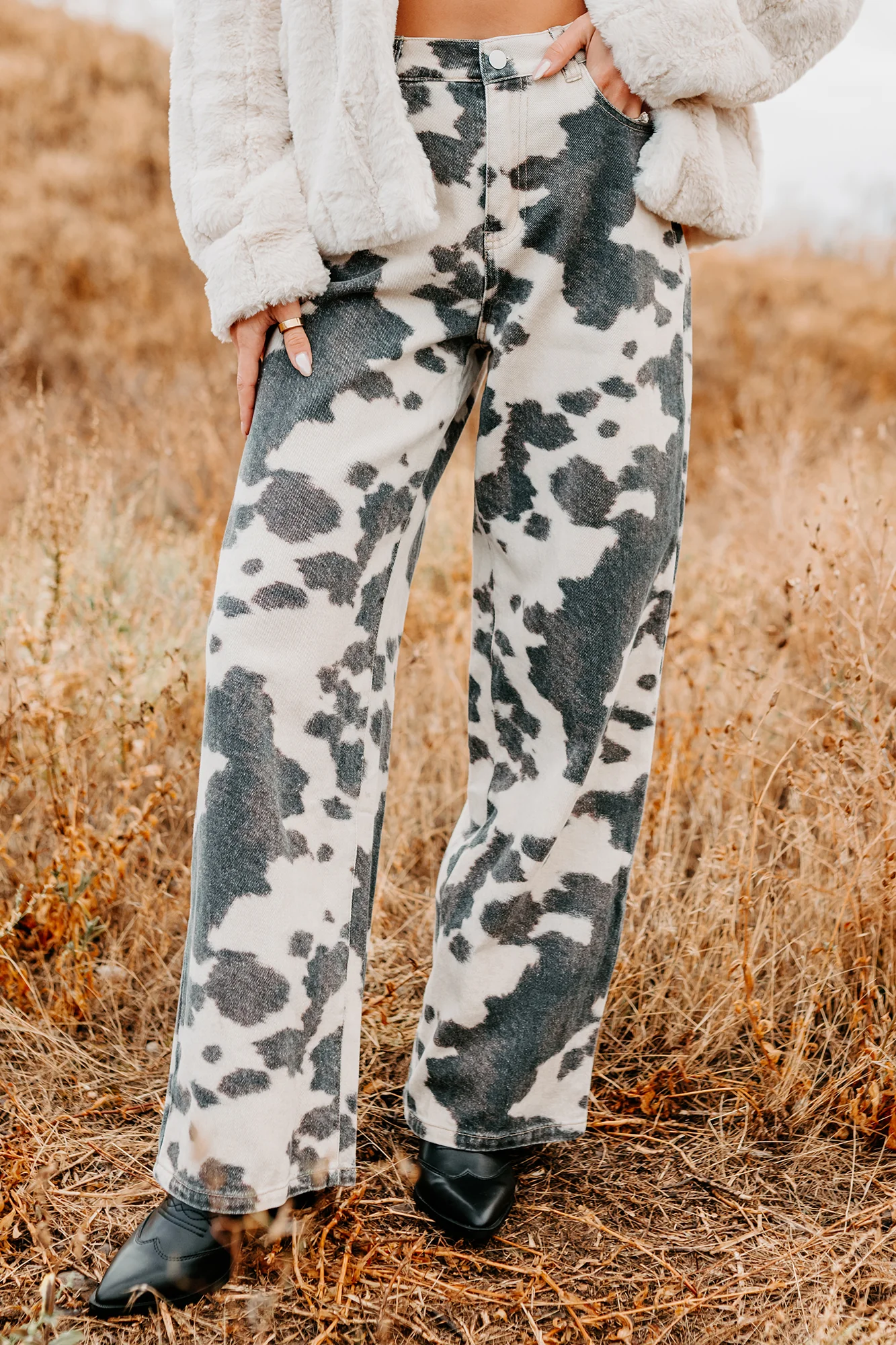 Willis Wide Leg Cow Print Klesis Jeans (Brown) - Image 3