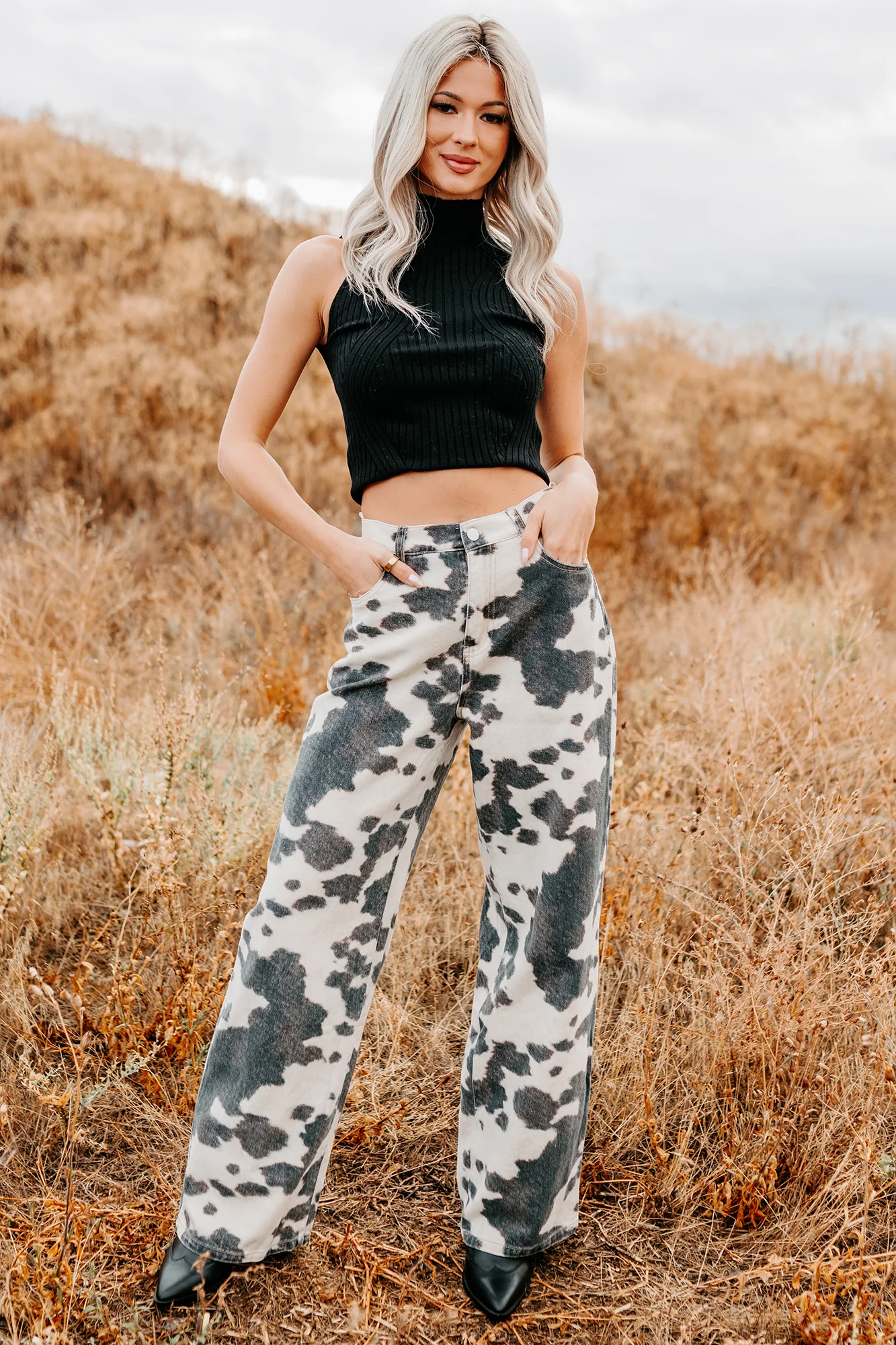 Willis Wide Leg Cow Print Klesis Jeans (Brown) - Image 6