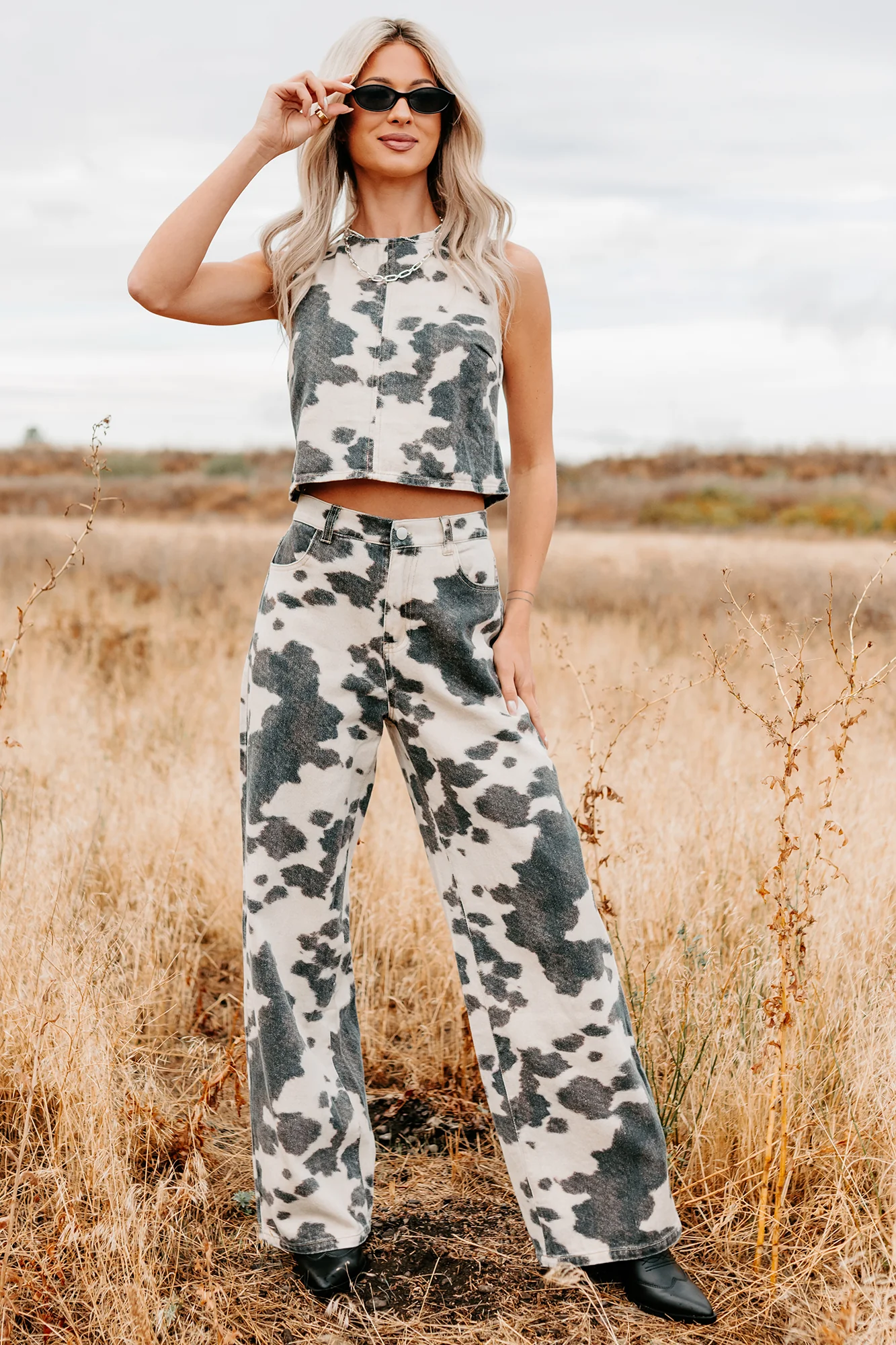 Willis Wide Leg Cow Print Klesis Jeans (Brown) - Image 7