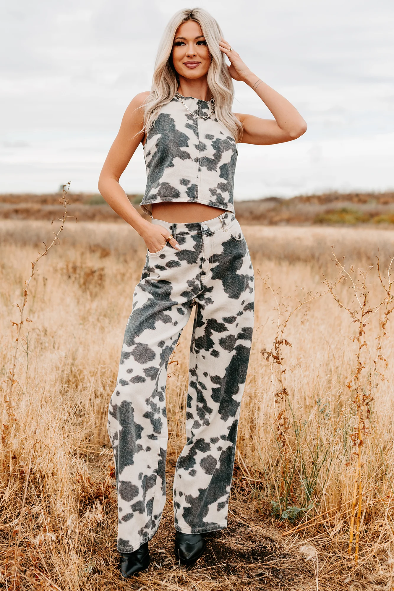 Willis Wide Leg Cow Print Klesis Jeans (Brown) - Image 9