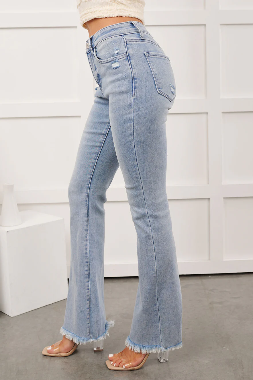 Winston High Rise Light Wash Raw Hem Flare Jeans (Excel) - Image 3