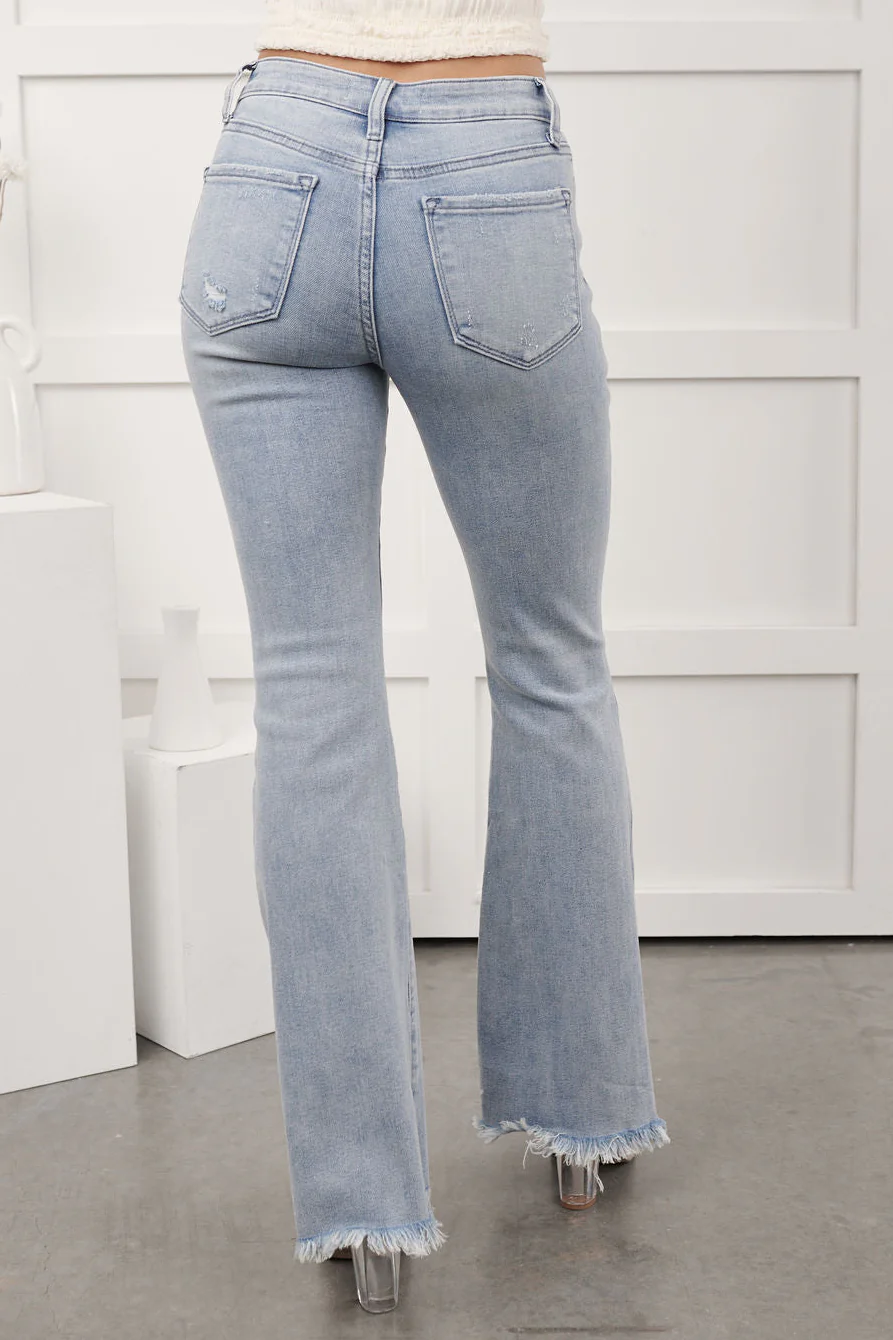 Winston High Rise Light Wash Raw Hem Flare Jeans (Excel) - Image 4