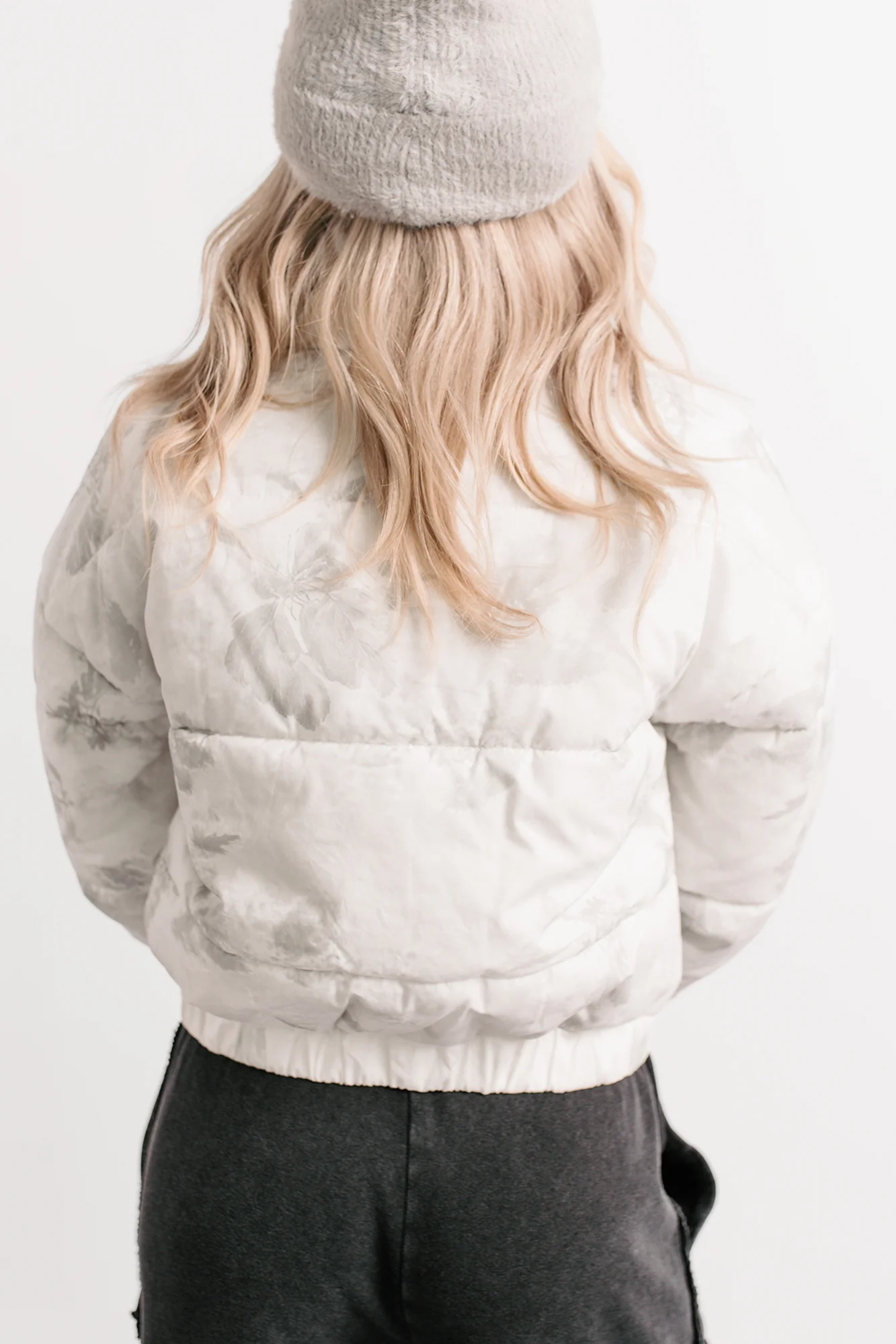 Winter Blooms Floral Puffer Jacket (White/Grey) - Image 4