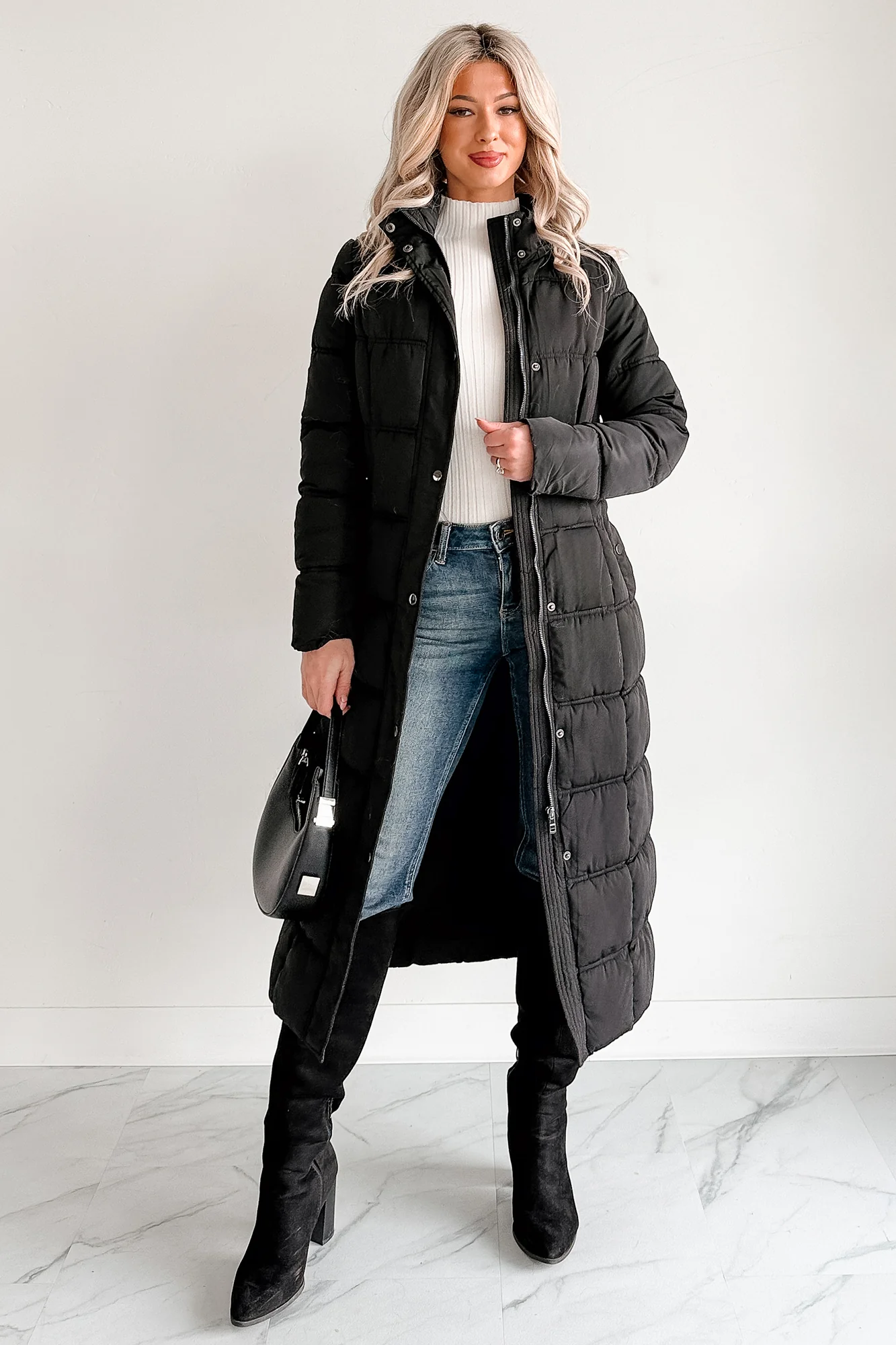 Winter Welcome Knee Length Puffer Coat (Black) - Image 2