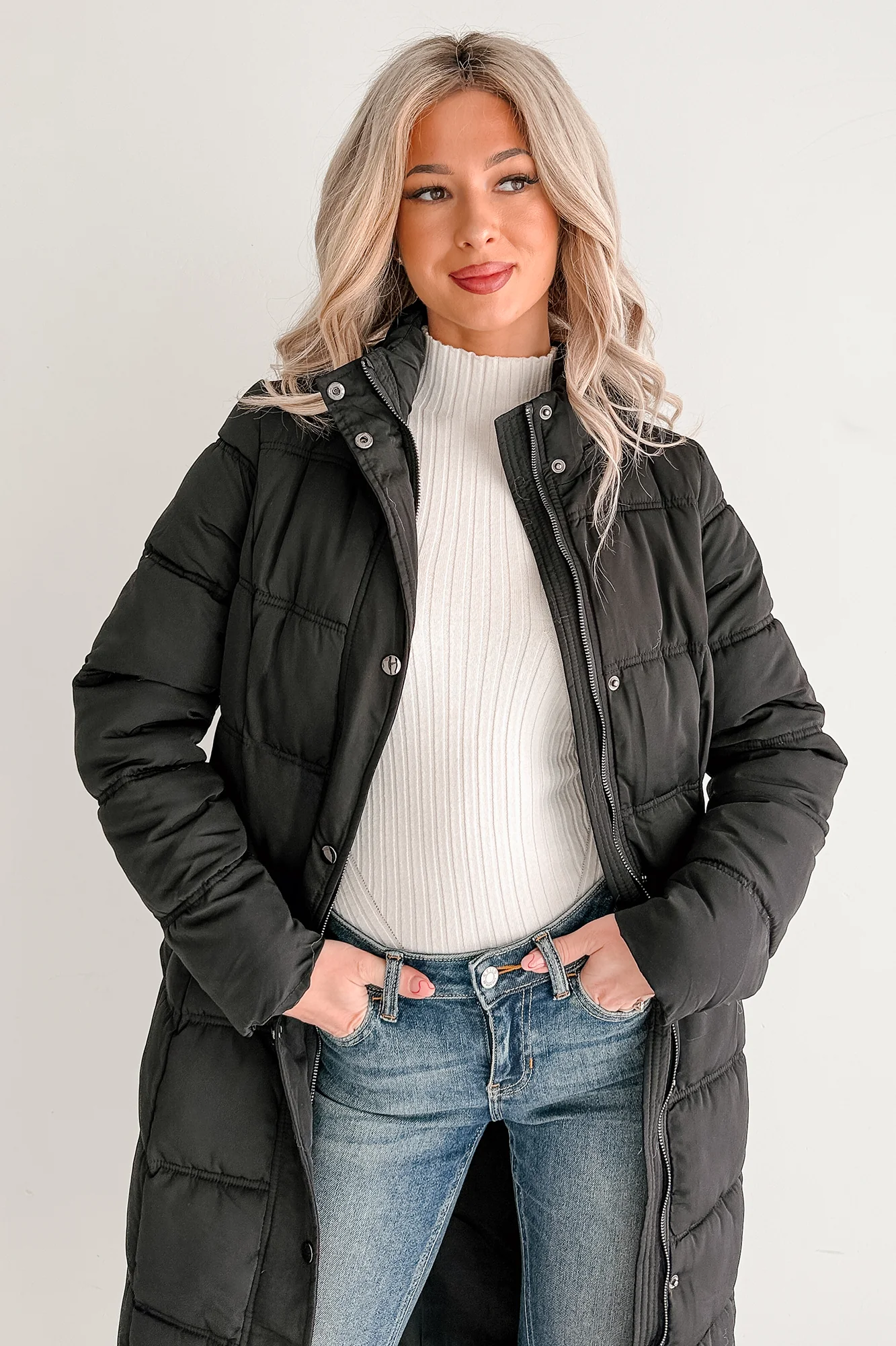 Winter Welcome Knee Length Puffer Coat (Black) - Image 6