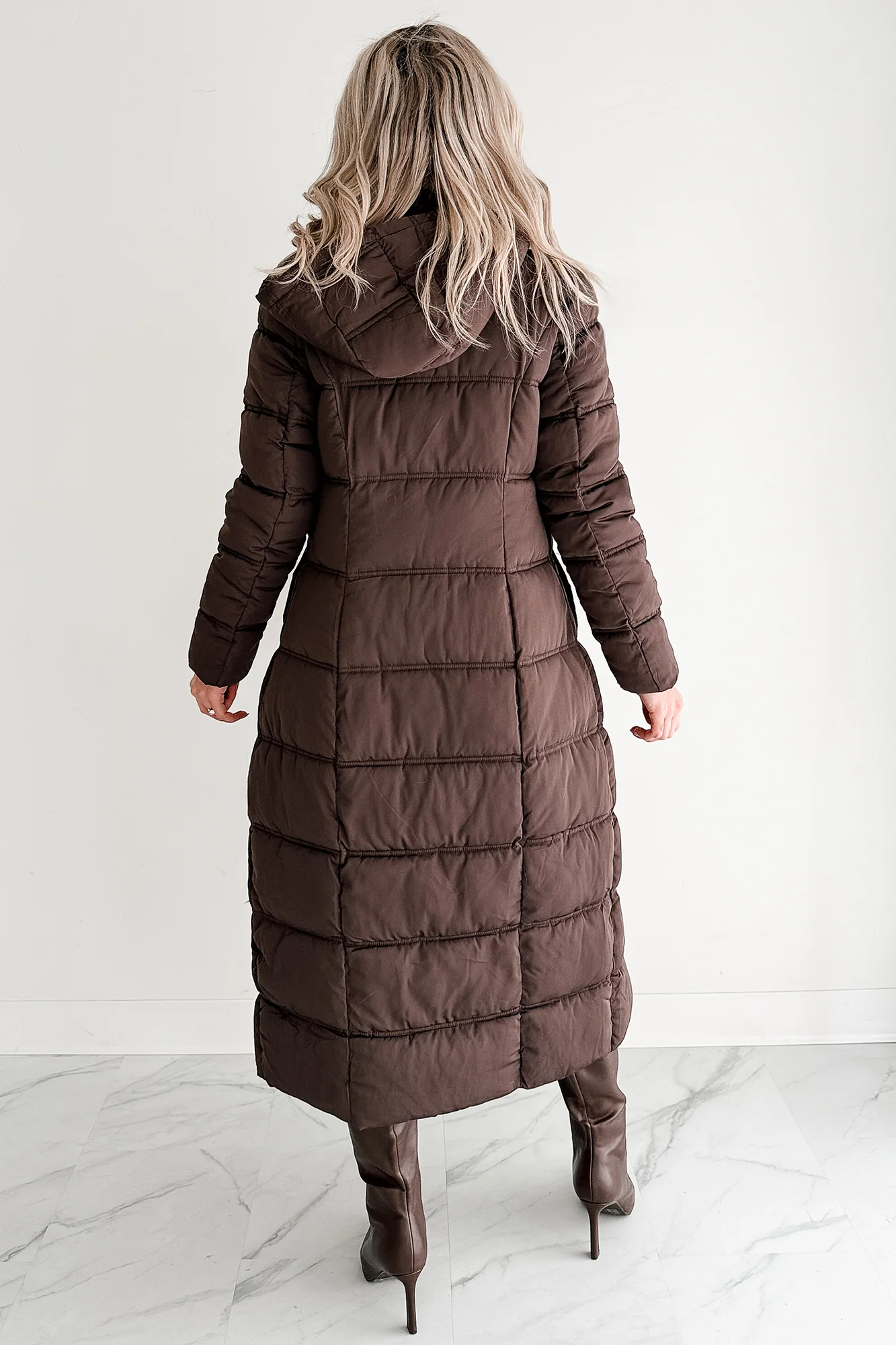 Winter Welcome Knee Length Puffer Coat (Chocolate) - Image 4