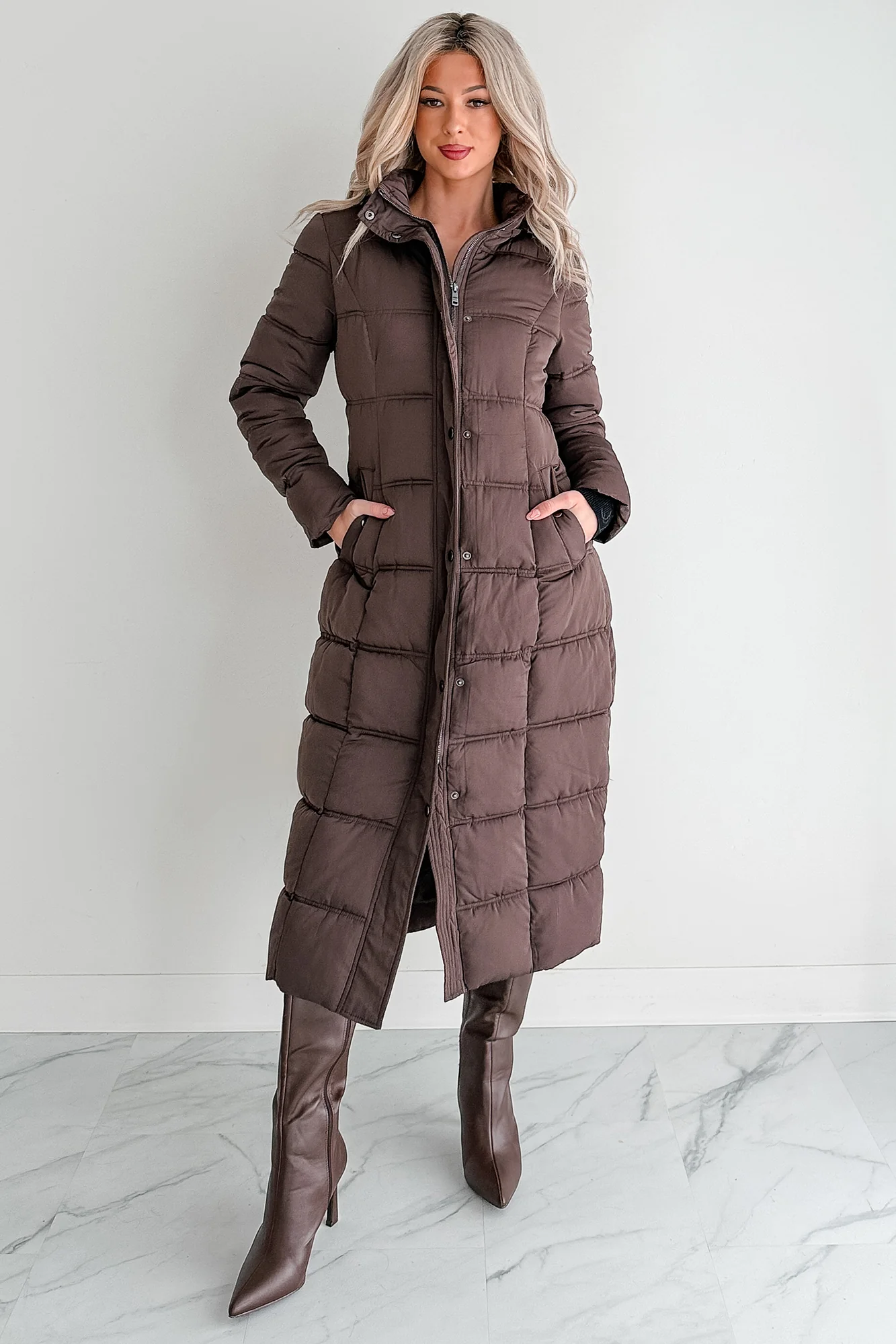 Winter Welcome Knee Length Puffer Coat (Chocolate) - Image 6