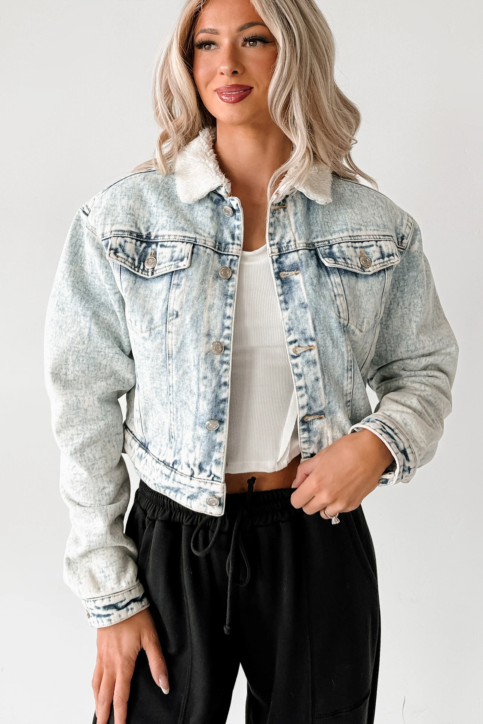 Wintry Whispers Sherpa Denim Jacket (Acid Blue) - Image 2