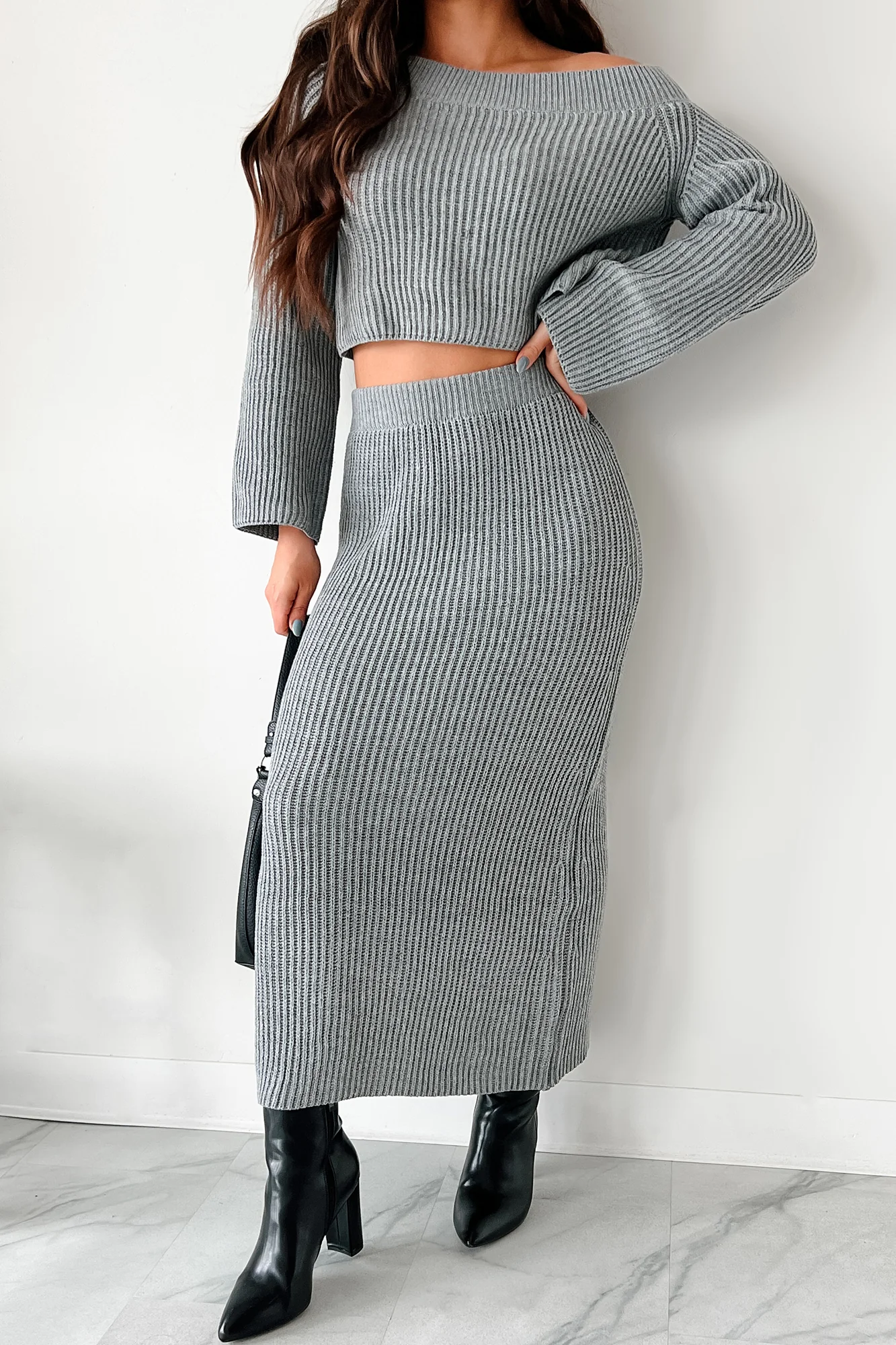 Wish I Could Sweater Knit Long Skirt (Heather Grey) - Image 10