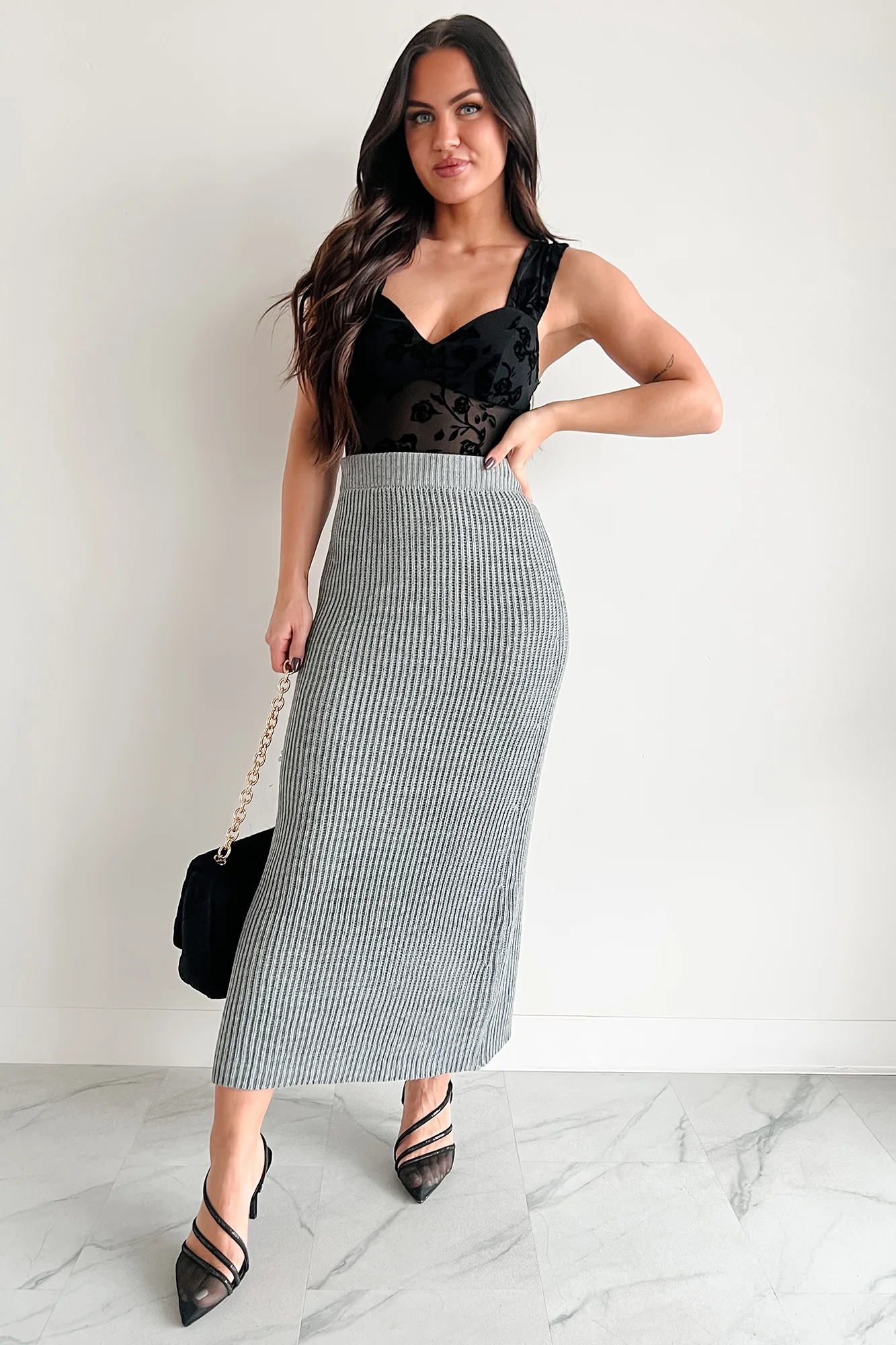 Wish I Could Sweater Knit Long Skirt (Heather Grey) - Image 2