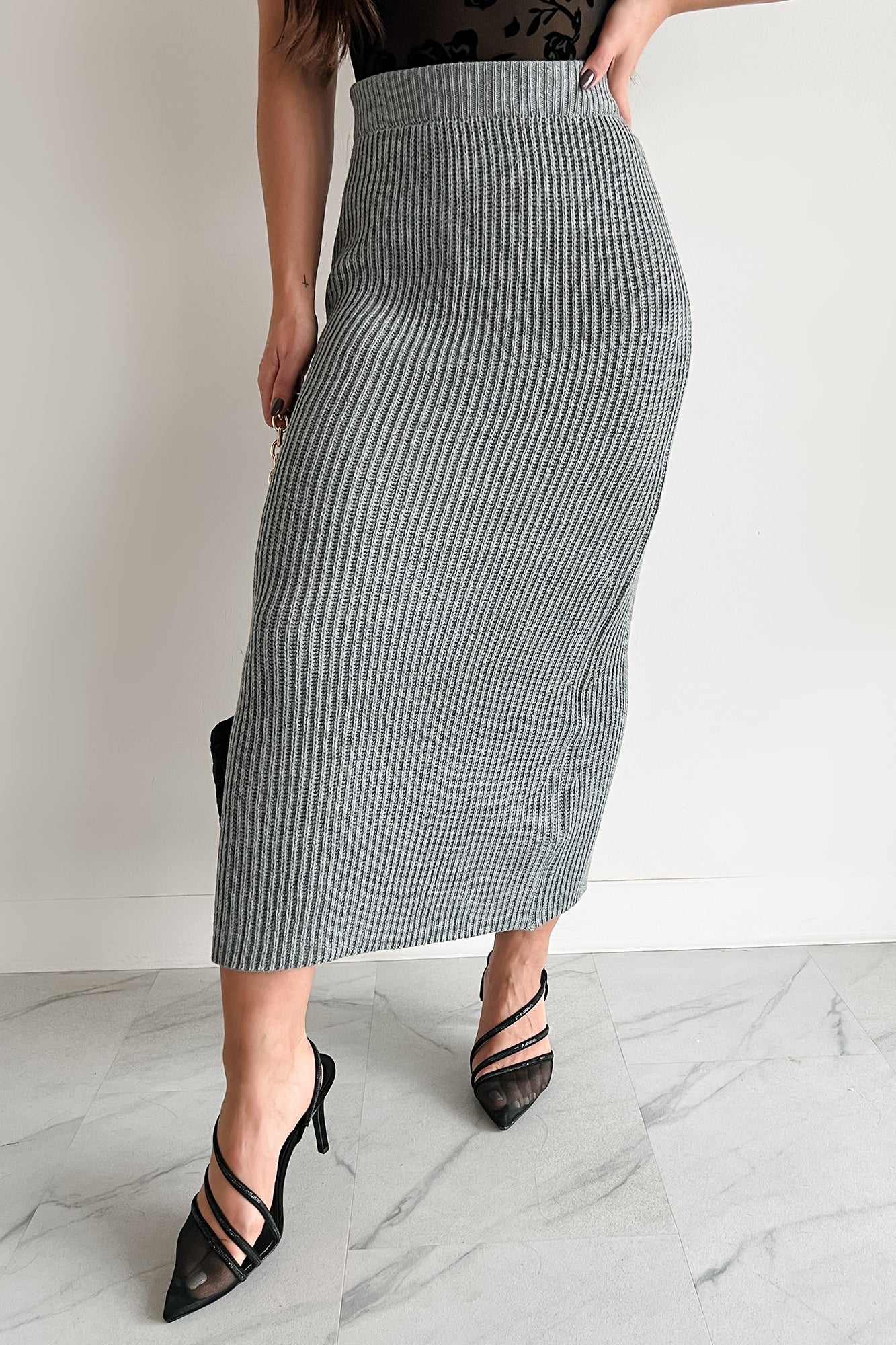 Wish I Could Sweater Knit Long Skirt (Heather Grey) - Image 3
