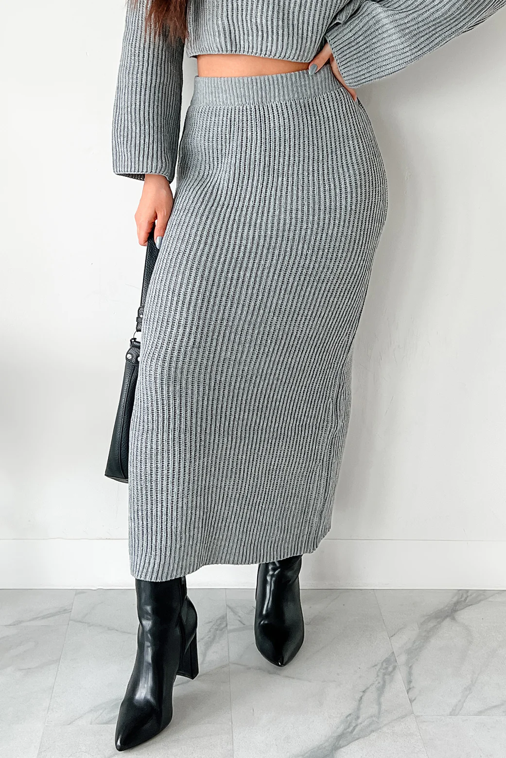 Wish I Could Sweater Knit Long Skirt (Heather Grey) - Image 4