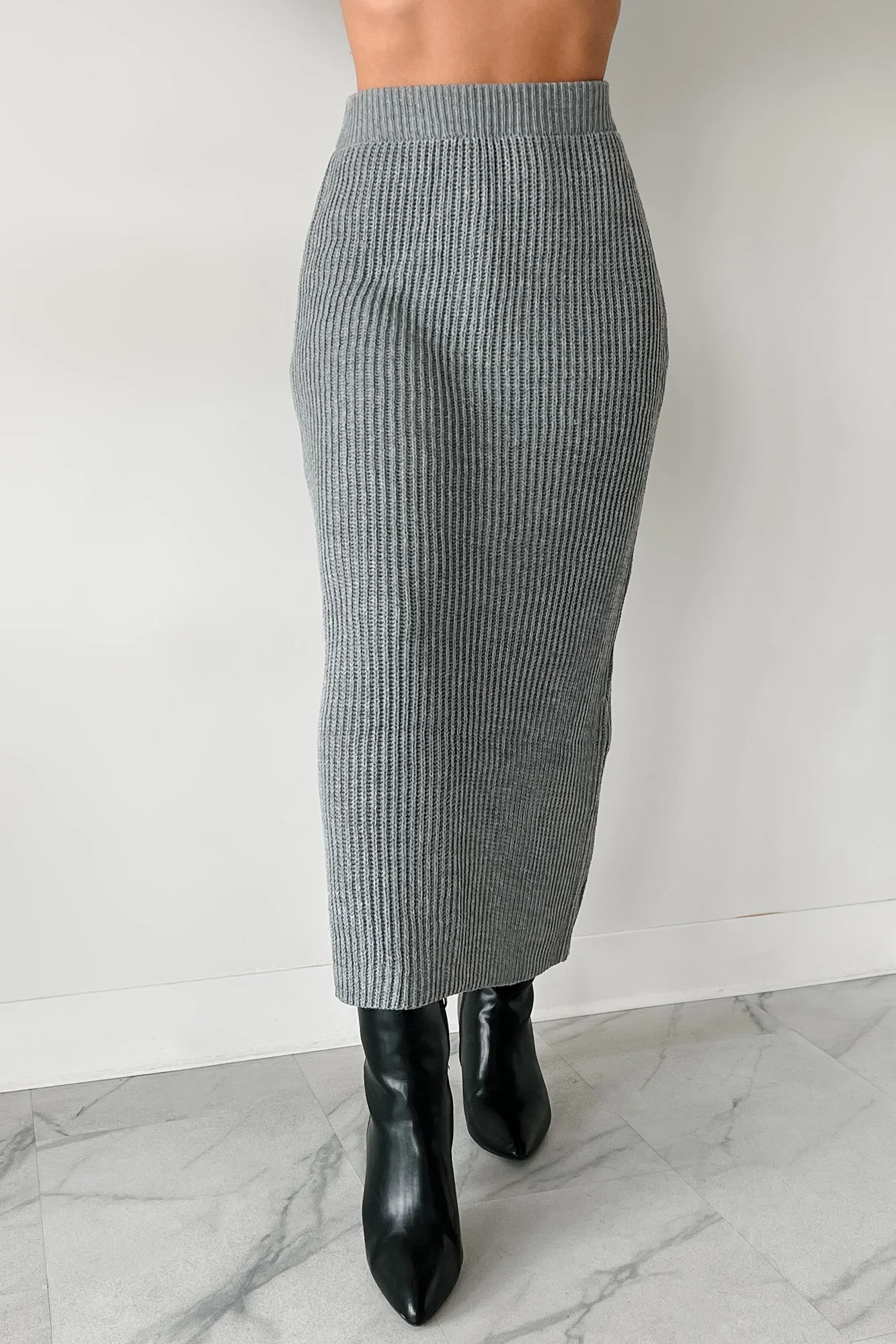 Wish I Could Sweater Knit Long Skirt (Heather Grey) - Image 5