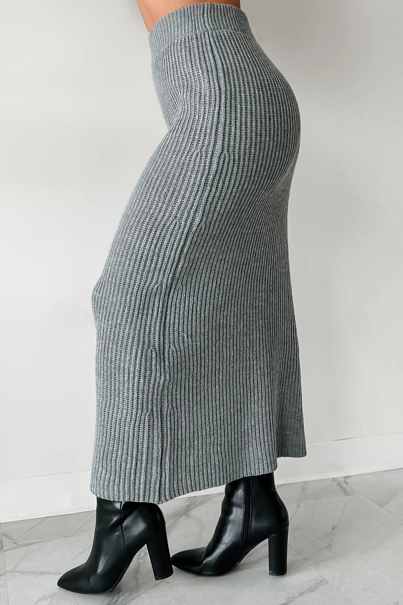 Wish I Could Sweater Knit Long Skirt (Heather Grey) - Image 6