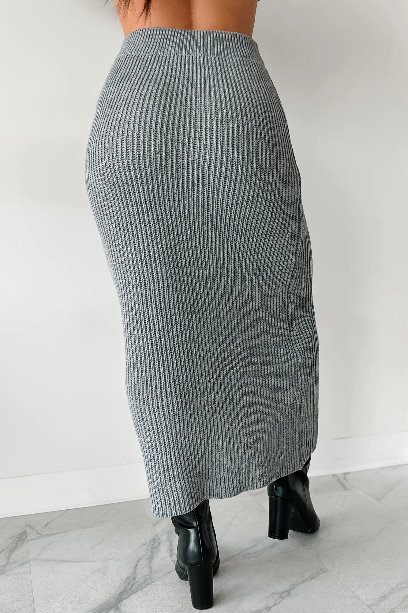 Wish I Could Sweater Knit Long Skirt (Heather Grey) - Image 7