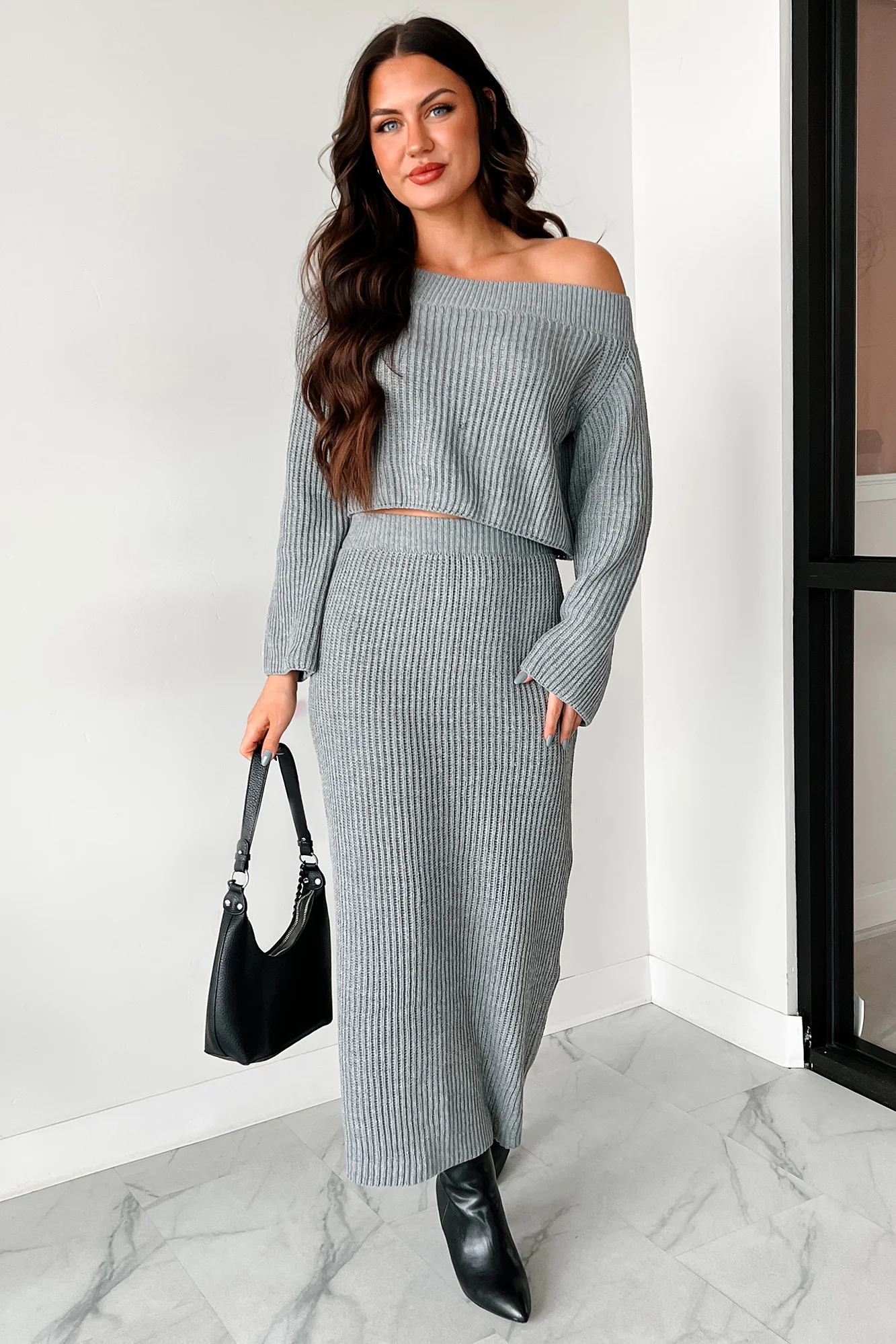 Wish I Could Sweater Knit Long Skirt (Heather Grey) - Image 9