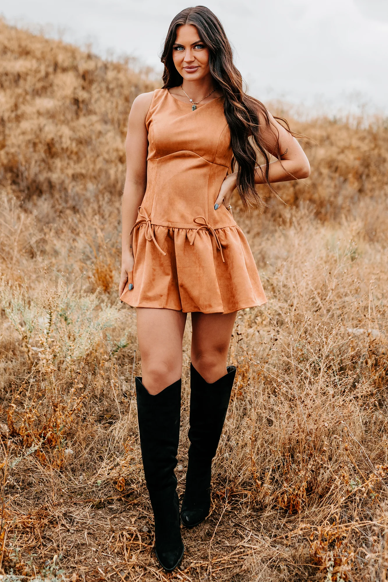 Wish You Luck Sleeveless Faux Suede Mini Dress (Camel) - Image 3