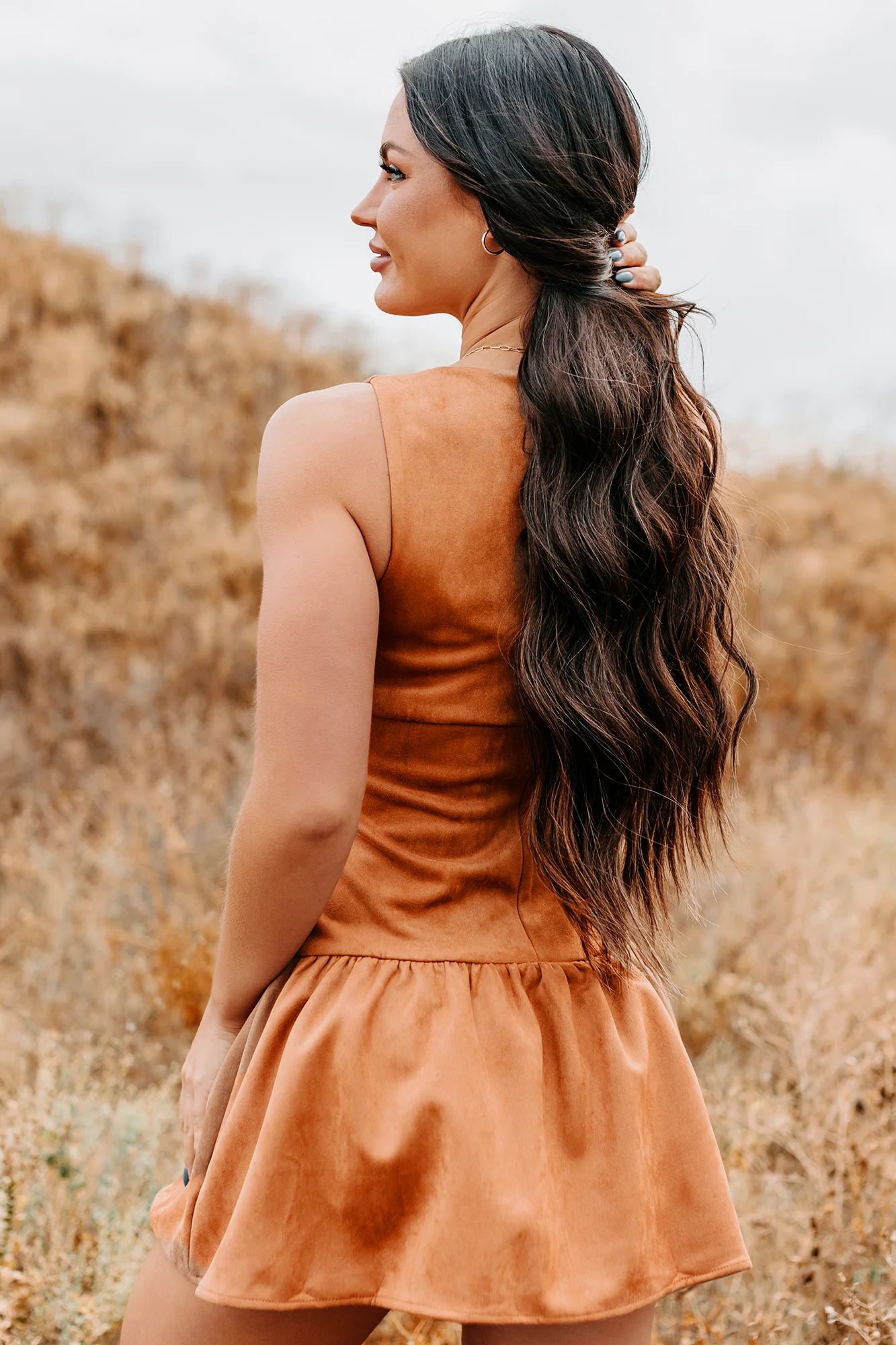 Wish You Luck Sleeveless Faux Suede Mini Dress (Camel) - Image 6