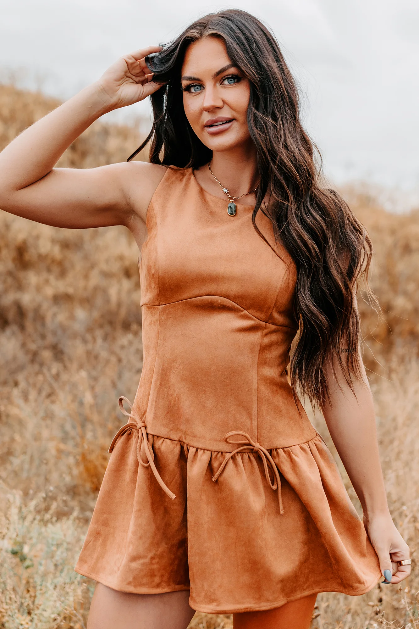Wish You Luck Sleeveless Faux Suede Mini Dress (Camel) - Image 7