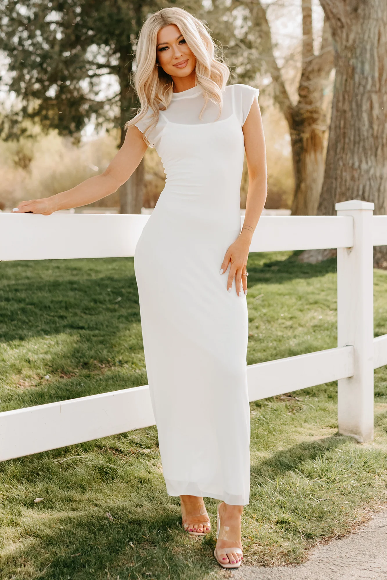 Wish You Were Here Mesh Mock Neck Maxi Dress (Ivory) - Image 3