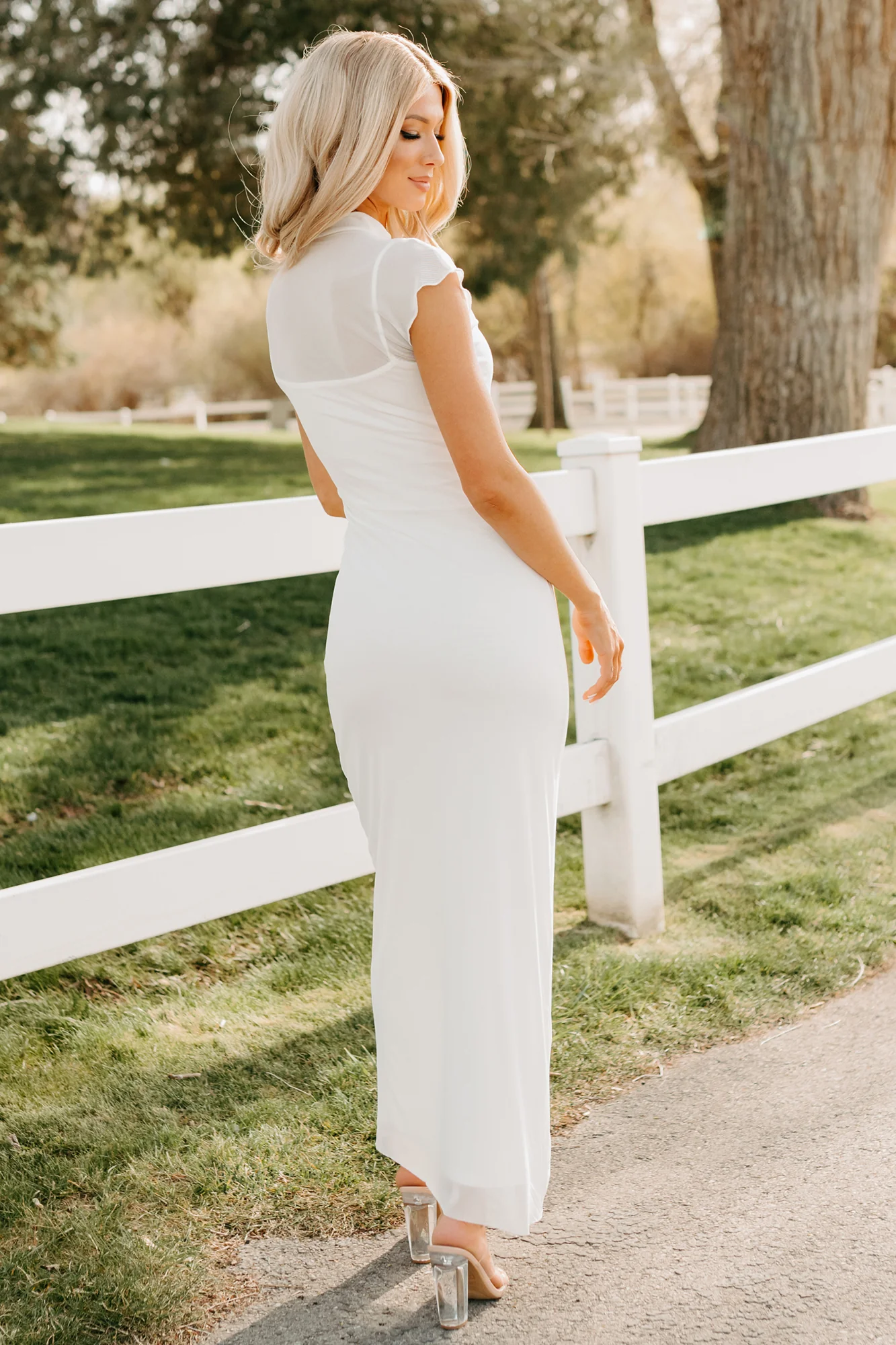 Wish You Were Here Mesh Mock Neck Maxi Dress (Ivory) - Image 4