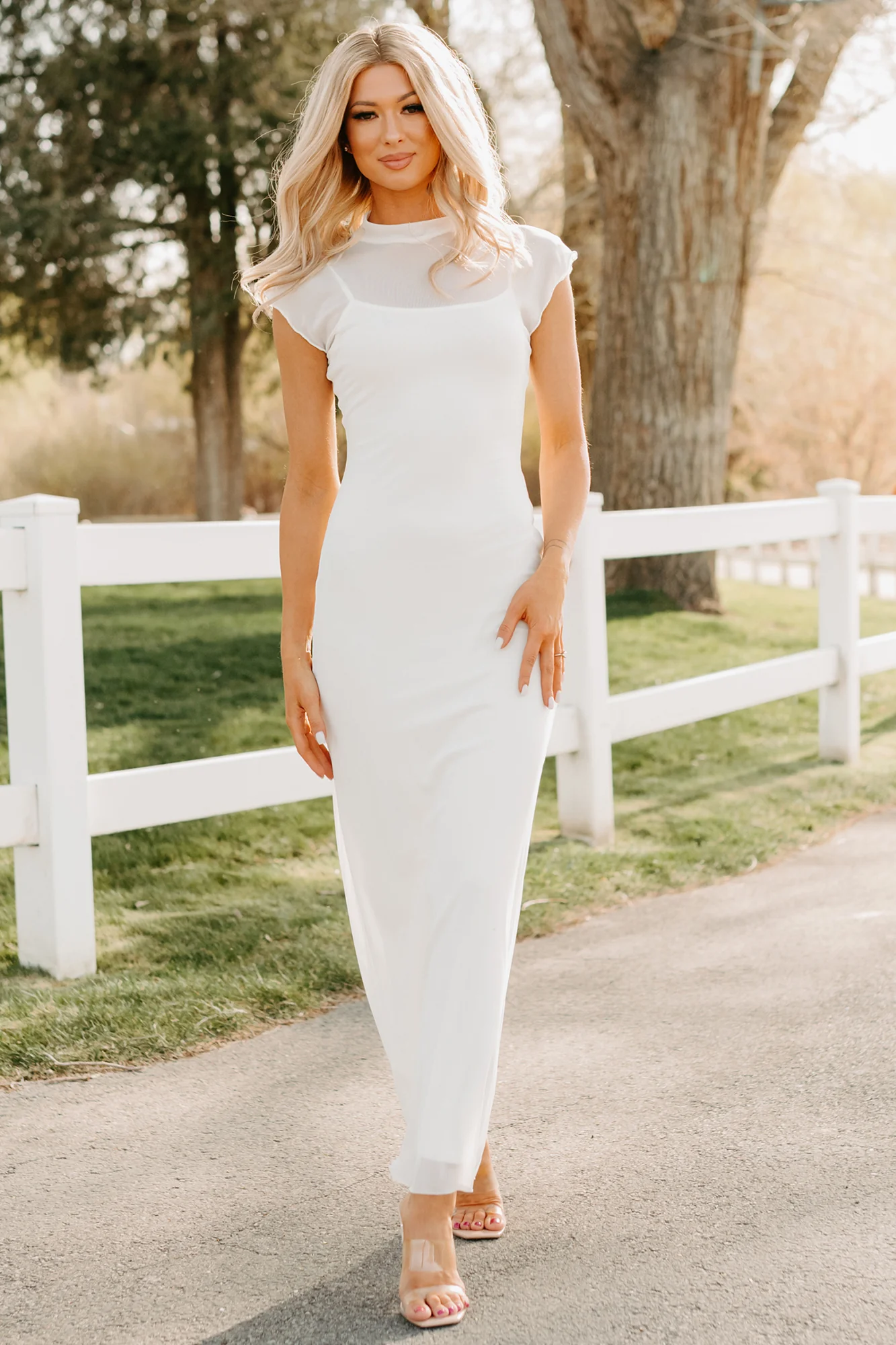 Wish You Were Here Mesh Mock Neck Maxi Dress (Ivory) - Image 5