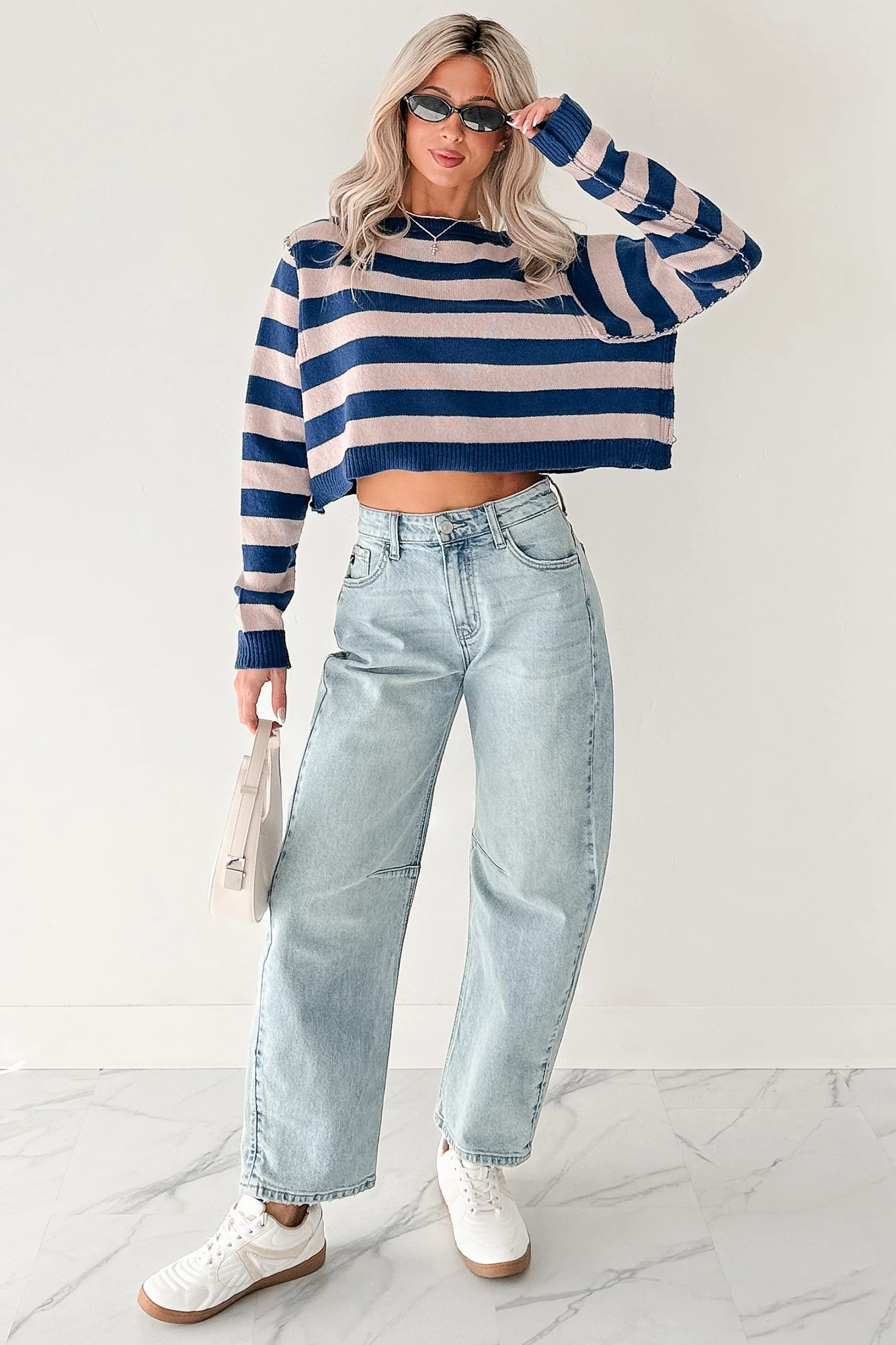 Wishing Well Stripe Boat Neck Sweater (Cobalt/Dusty Pink) - Image 8