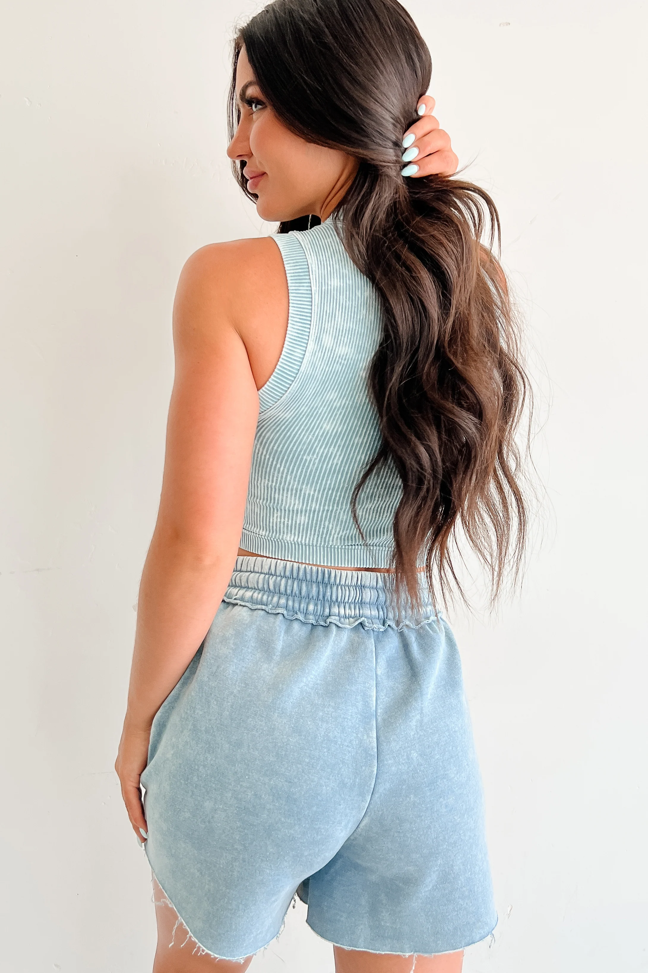 Woke Up Cute Stone Wash Padded Zenana Top (Blue Grey) - Image 4
