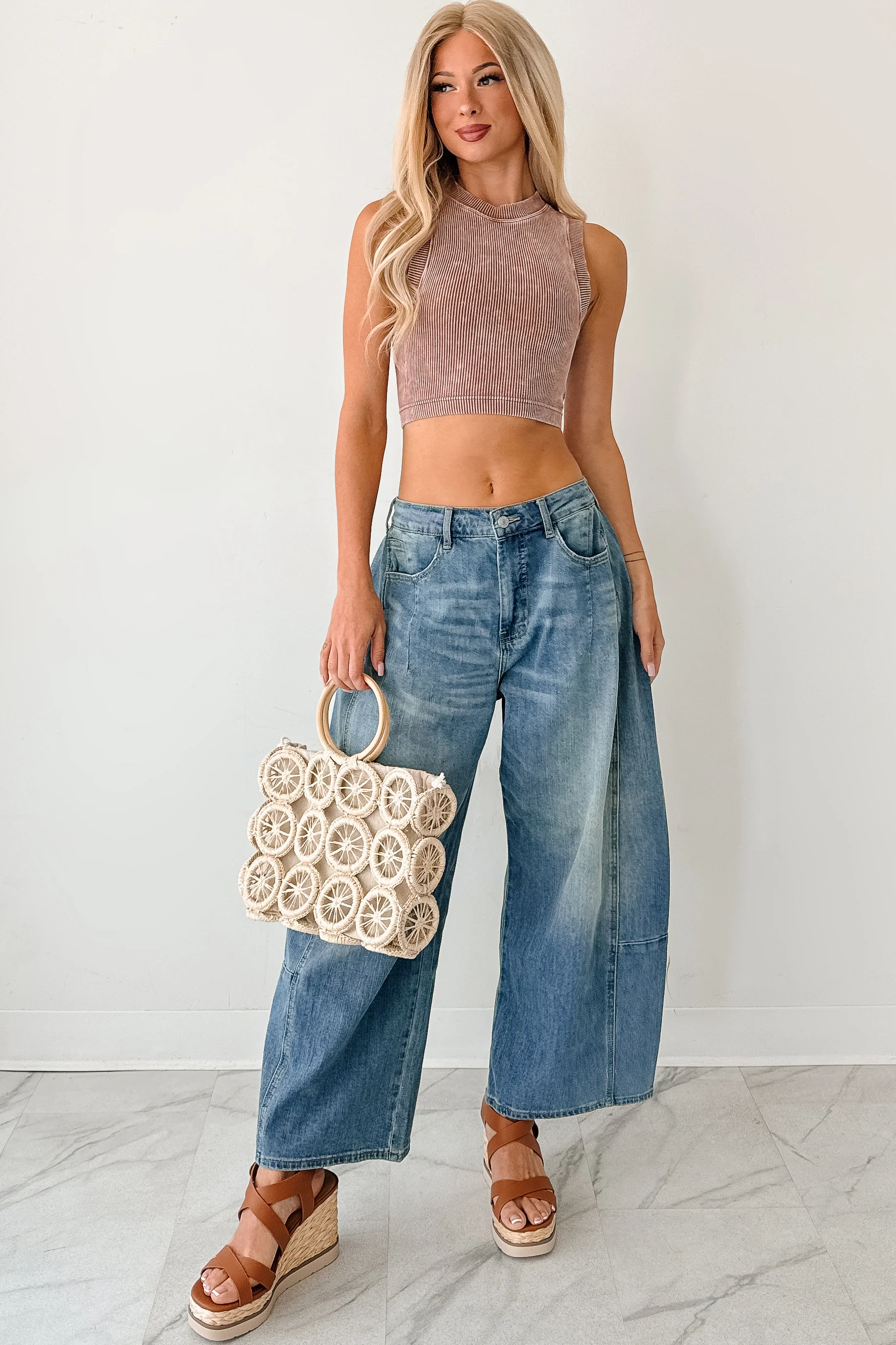 Woke Up Cute Stone Wash Padded Zenana Top (Deep Camel) - Image 4