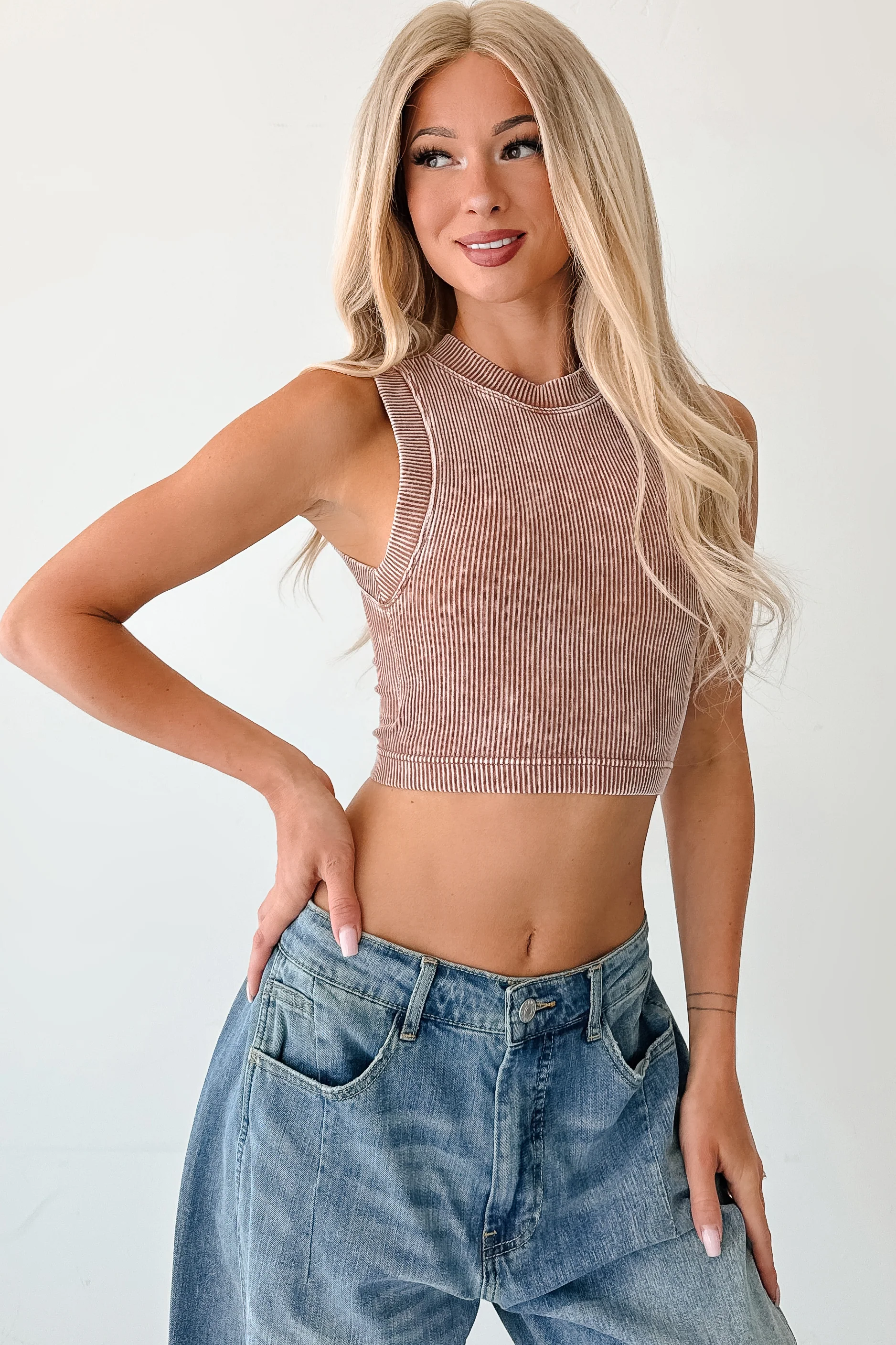 Woke Up Cute Stone Wash Padded Zenana Top (Deep Camel) - Image 6