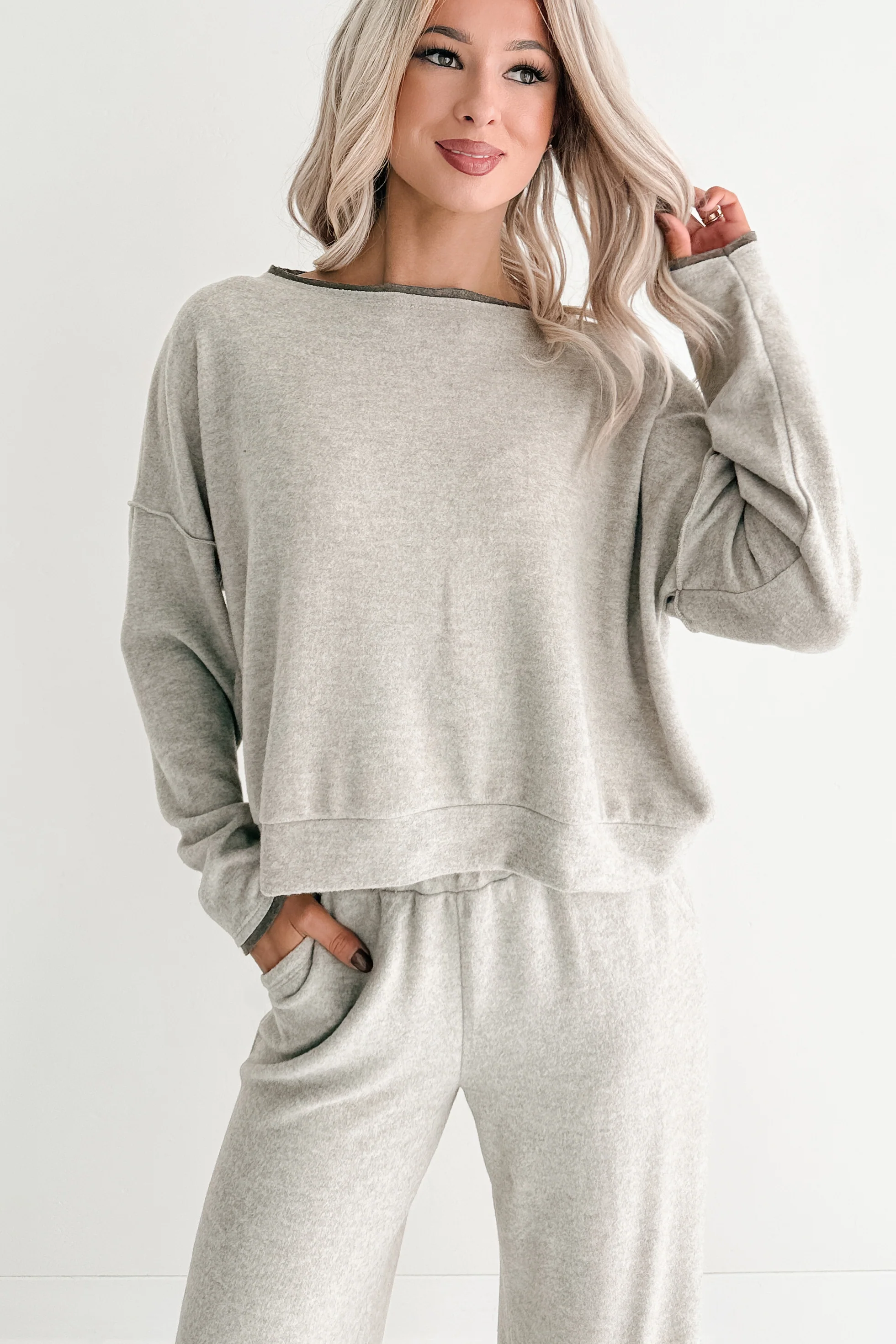 Woolen Wishes Contrast Trim Sweater (Heather Taupe) - Image 5
