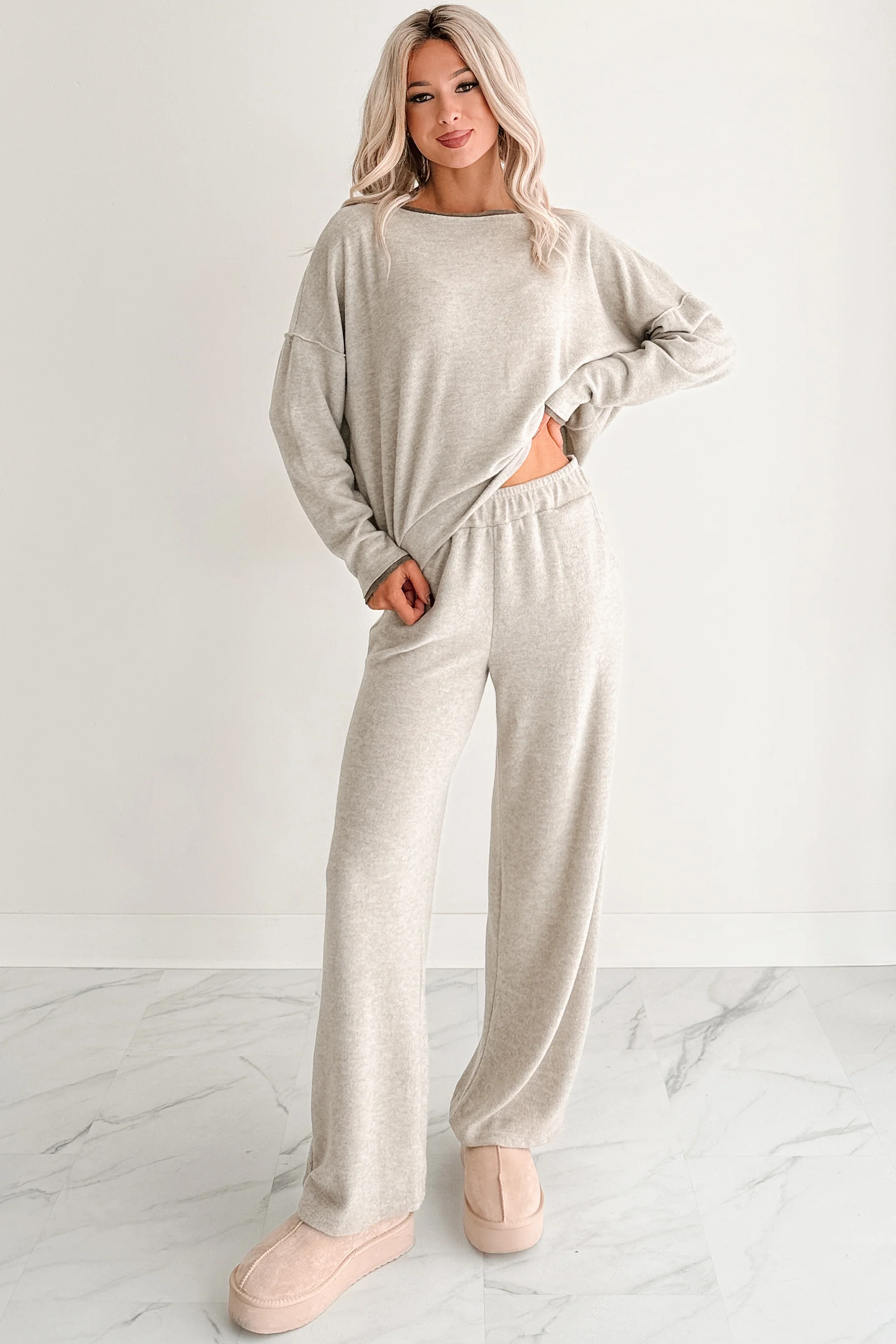 Woolen Wishes Contrast Trim Sweater (Heather Taupe) - Image 6