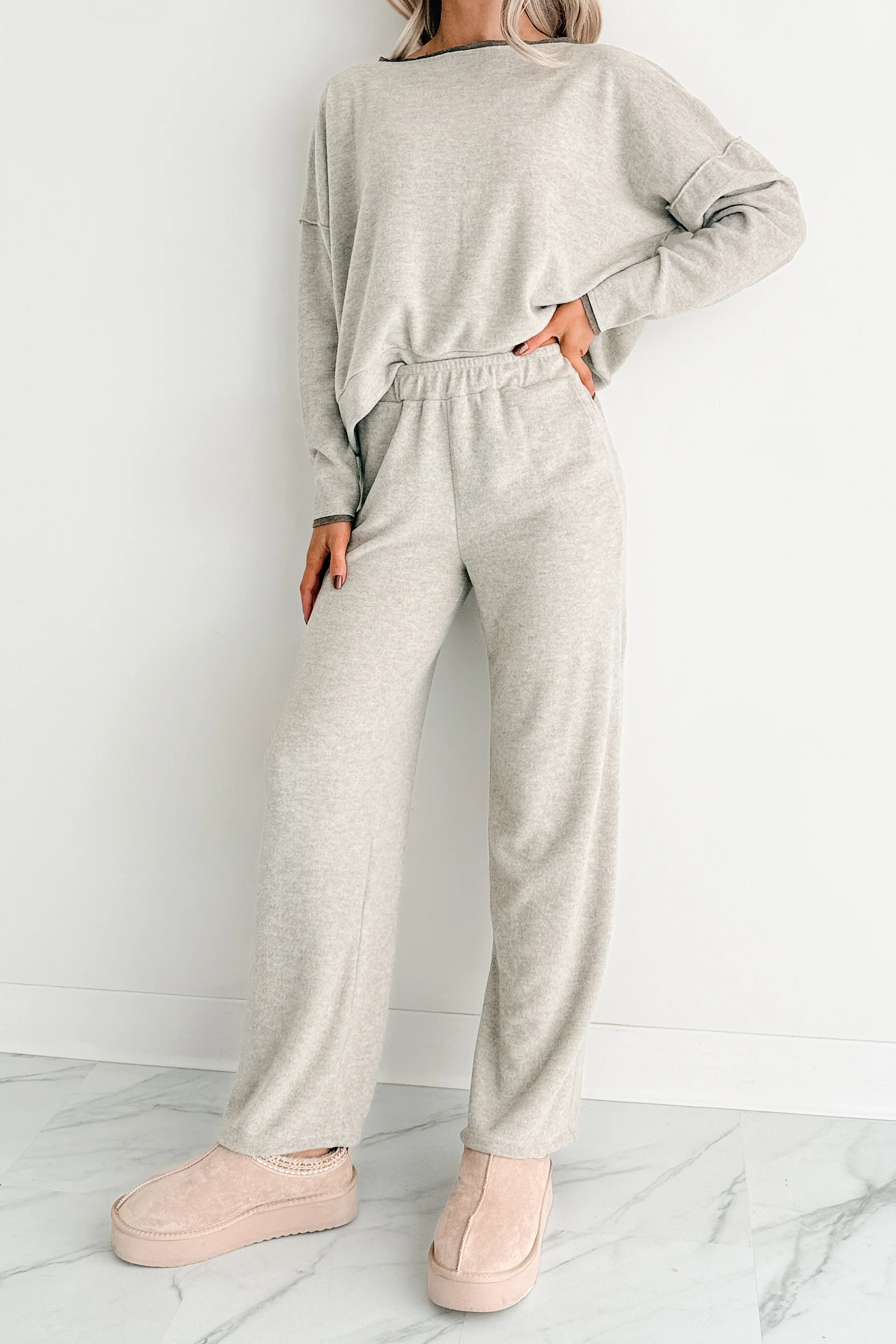 Woolen Wishes Contrast Trim Sweater (Heather Taupe) - Image 7