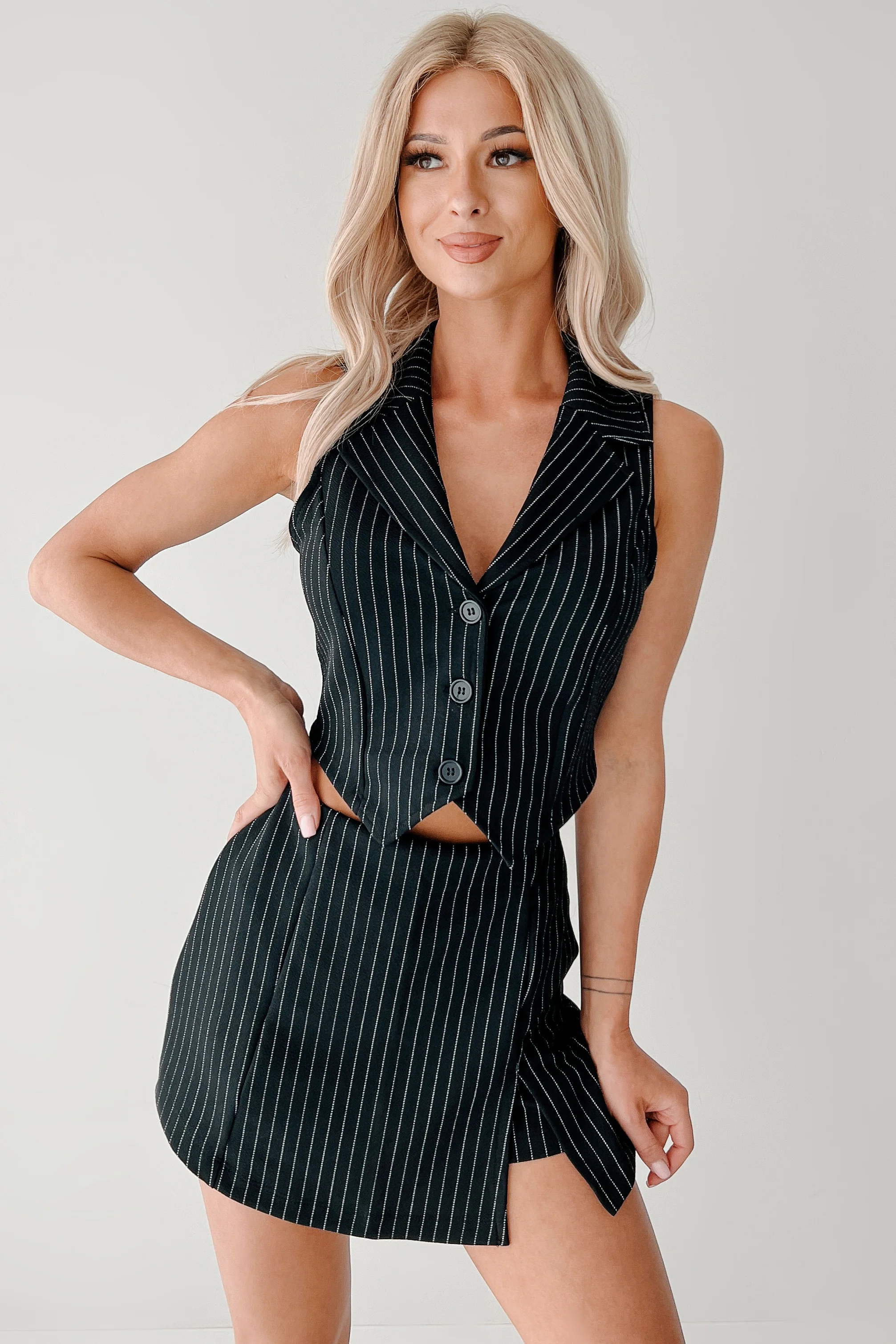 Workflow Edge Two Piece Pinstripe Skort Set (Black/White) - Image 5
