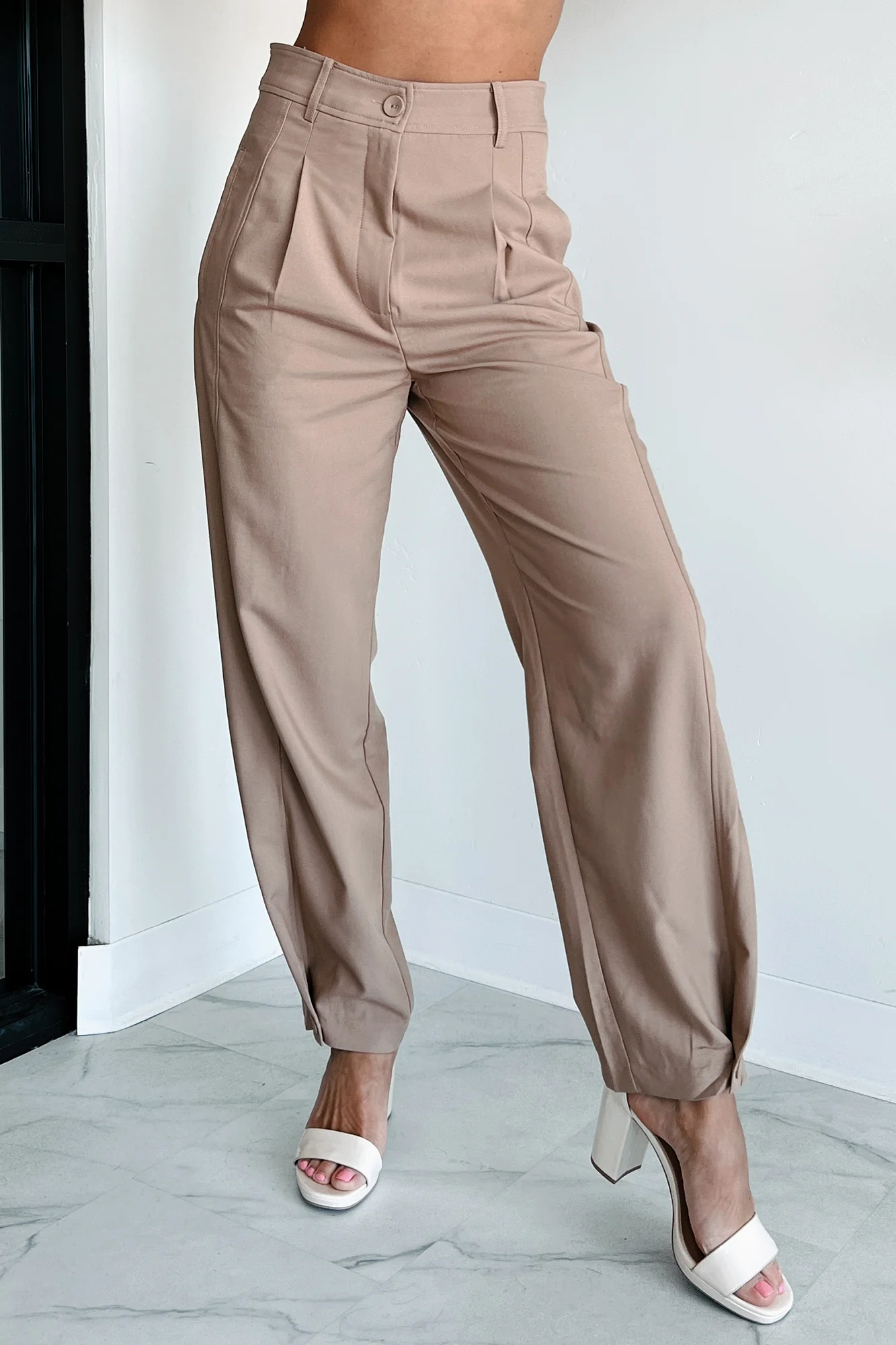 Working Late Pleated Buttoned Cuff Pants (Latte) - Image 2