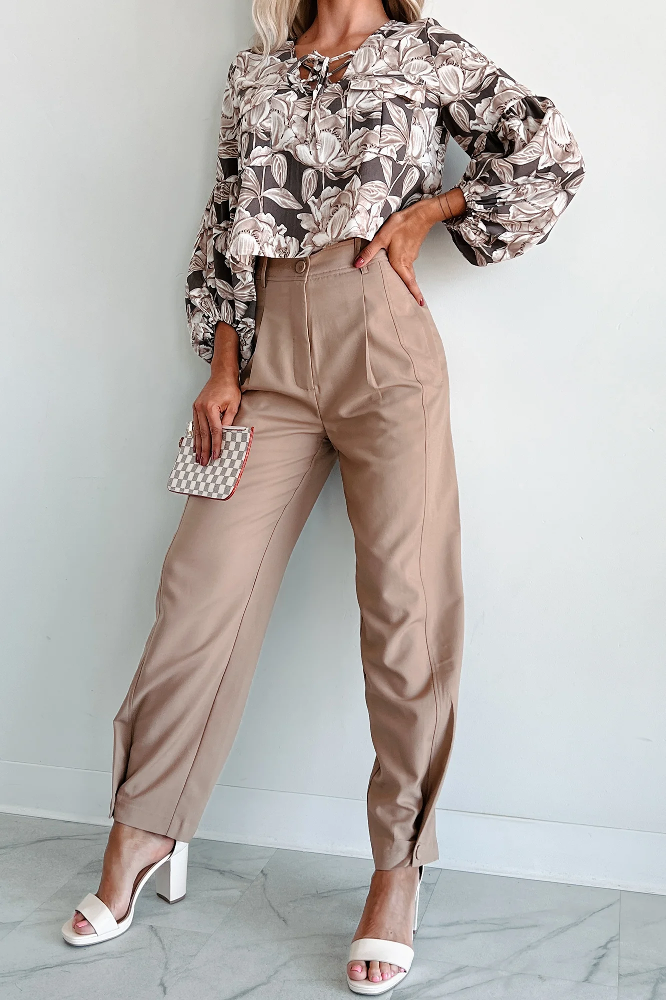 Working Late Pleated Buttoned Cuff Pants (Latte) - Image 5