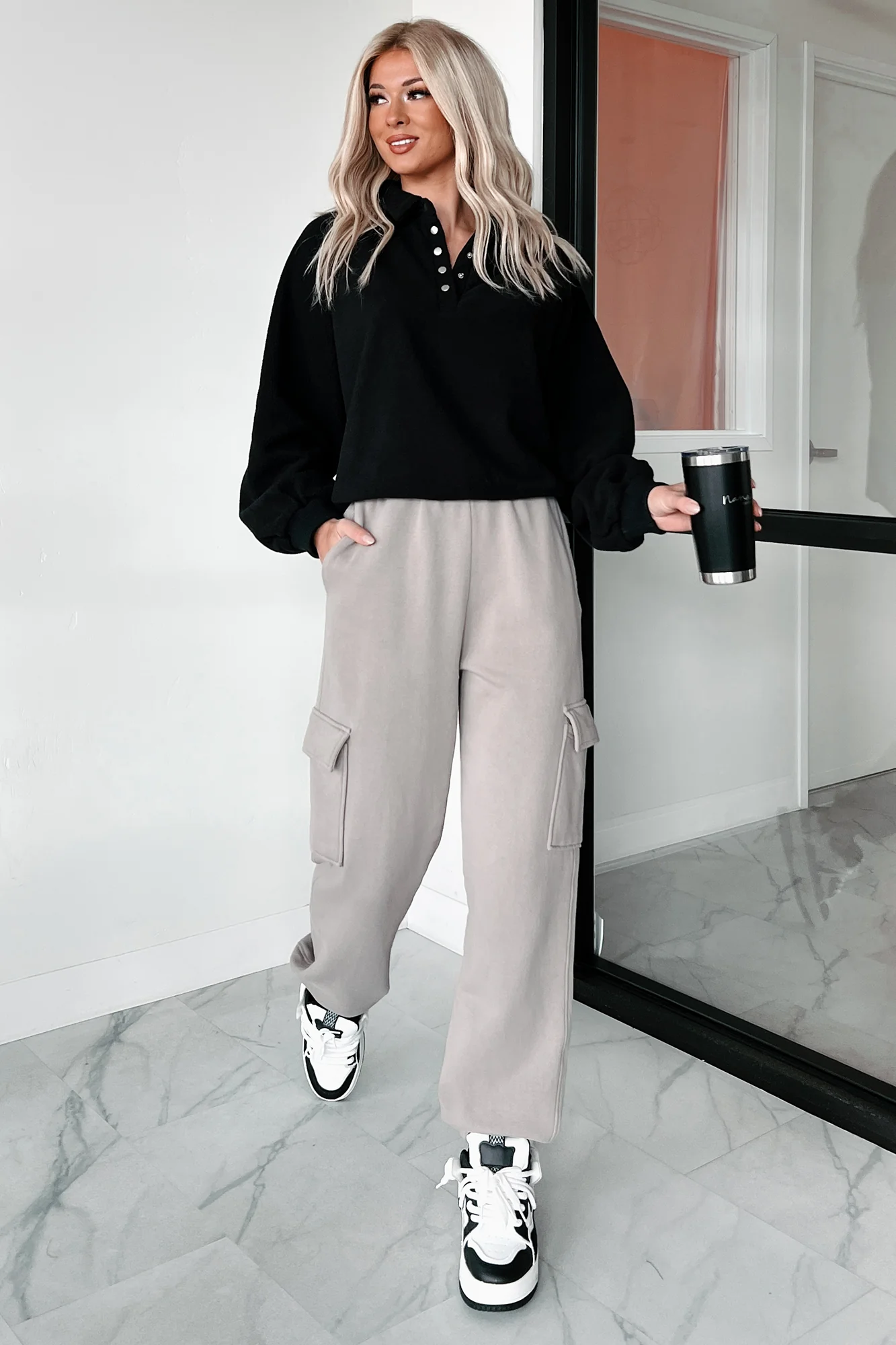 Working Remotely Fleece Pullover Top (Black) - Image 2