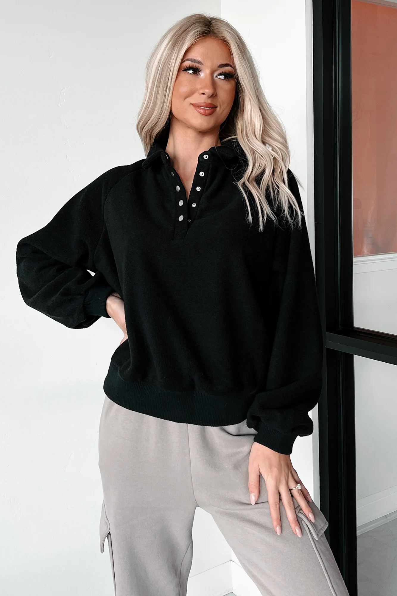 Working Remotely Fleece Pullover Top (Black) - Image 4