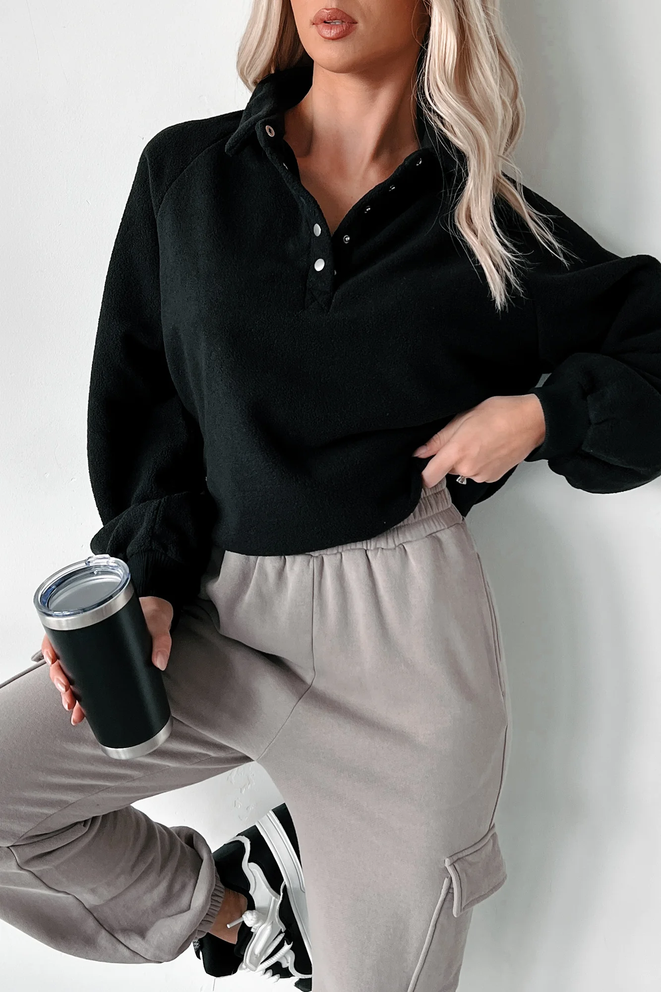 Working Remotely Fleece Pullover Top (Black) - Image 6