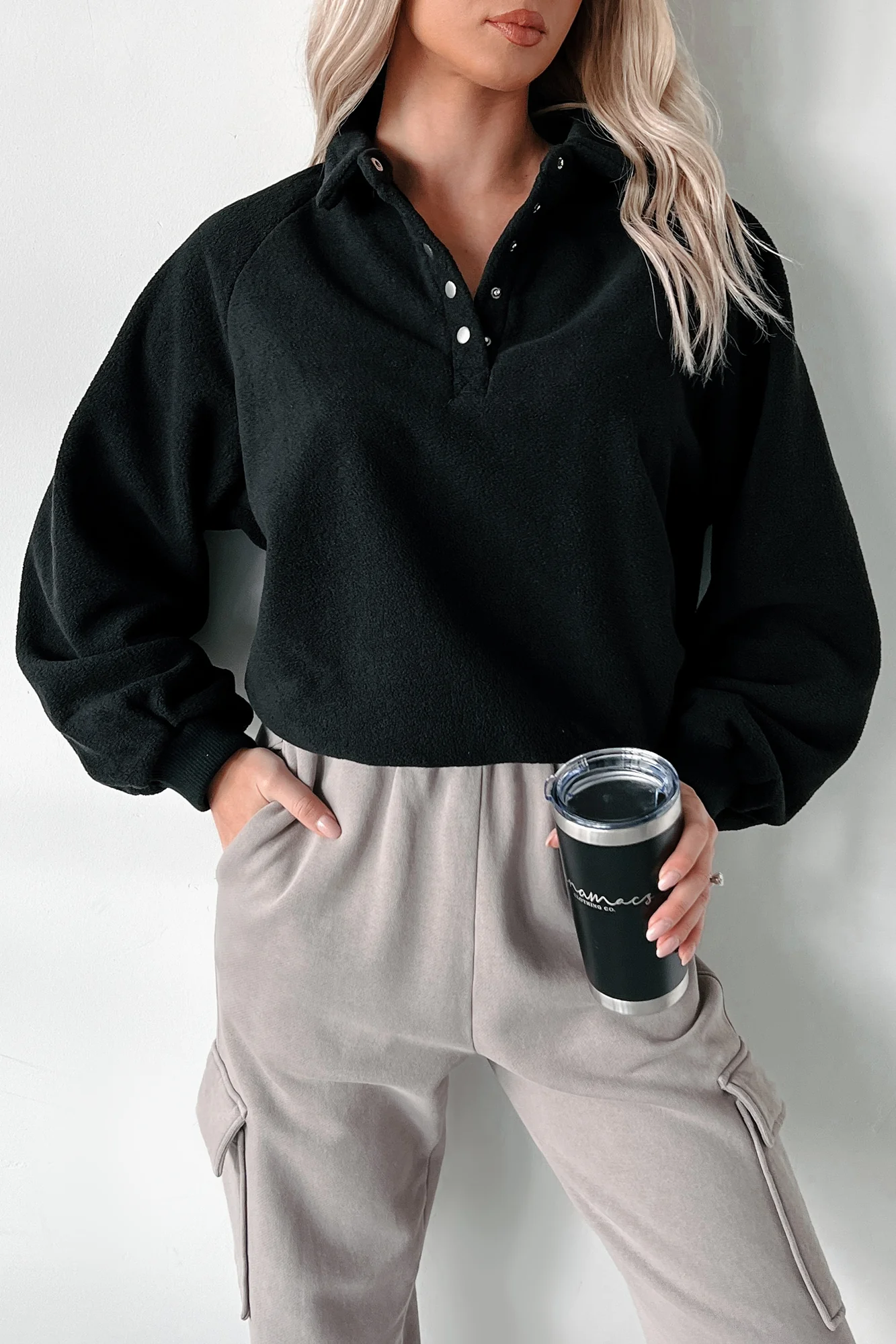 Working Remotely Fleece Pullover Top (Black) - Image 8