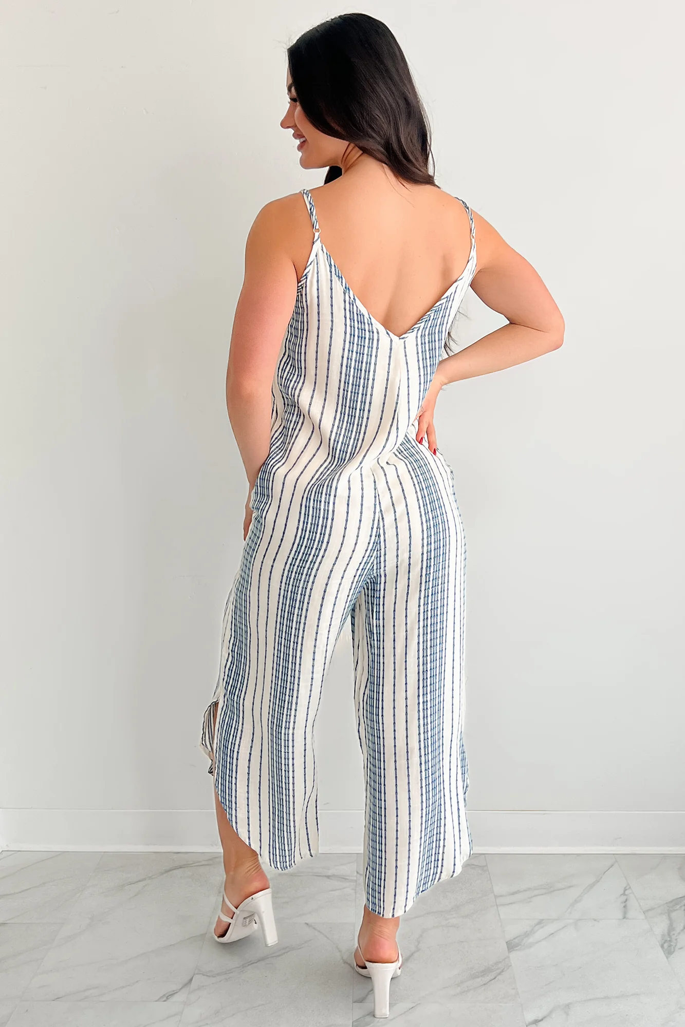 Worn With The Wind Sleeveless Striped Jumpsuit (Ivory/ Blue) - Image 4