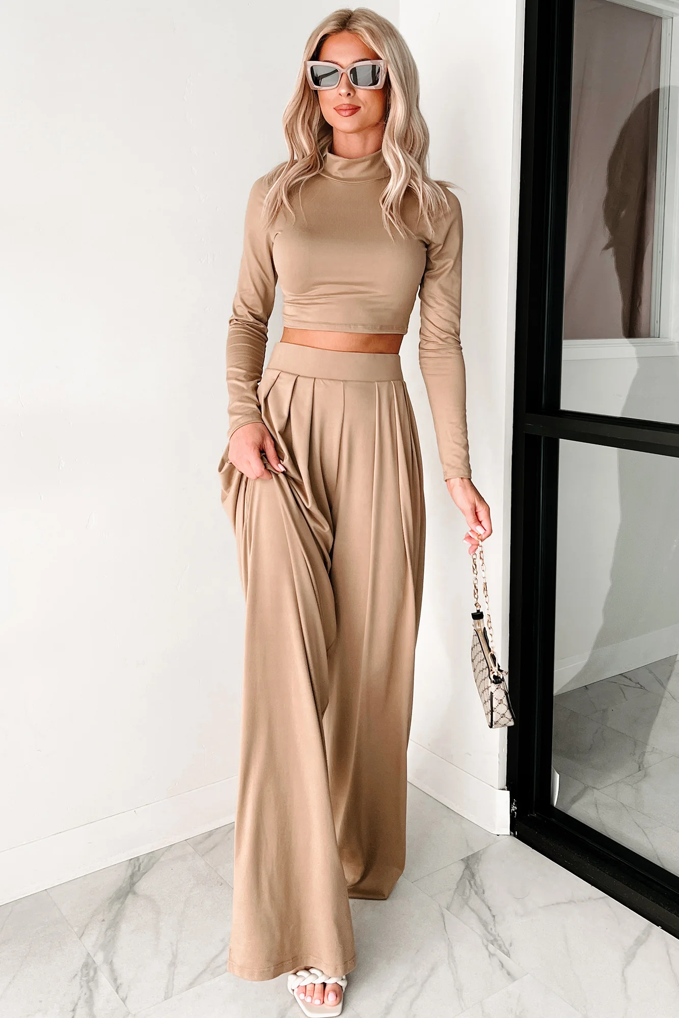 Faded Dreams Long Sleeve Crop Top & Pant Set (Khaki Dark) - Image 10