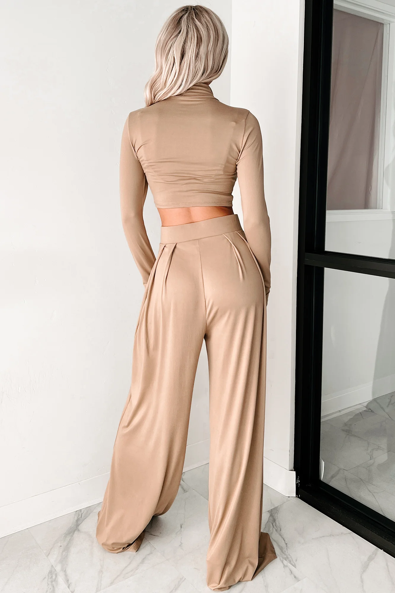 Faded Dreams Long Sleeve Crop Top & Pant Set (Khaki Dark) - Image 4