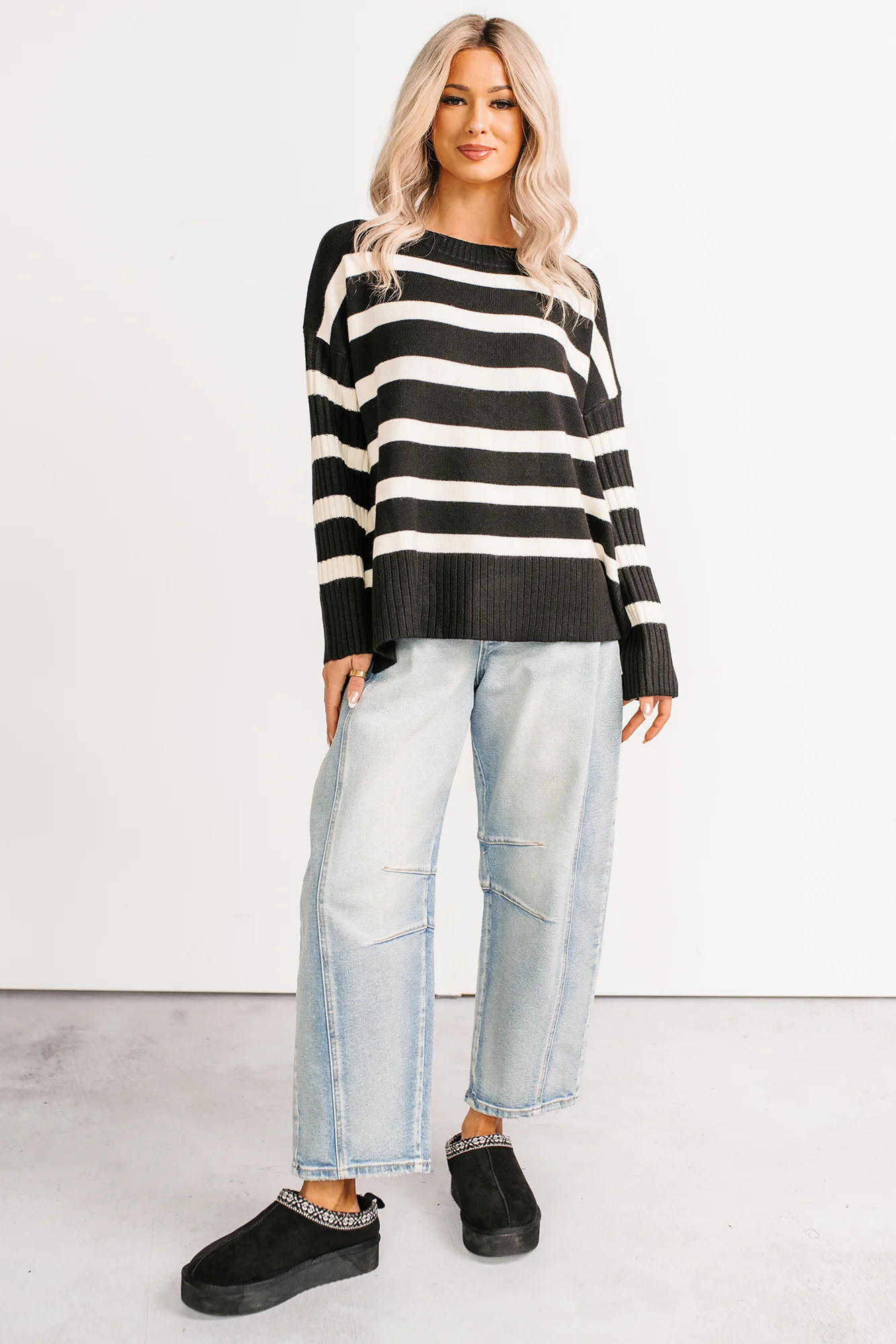 You All Along Striped Oversized Sweater (Black) - Image 3